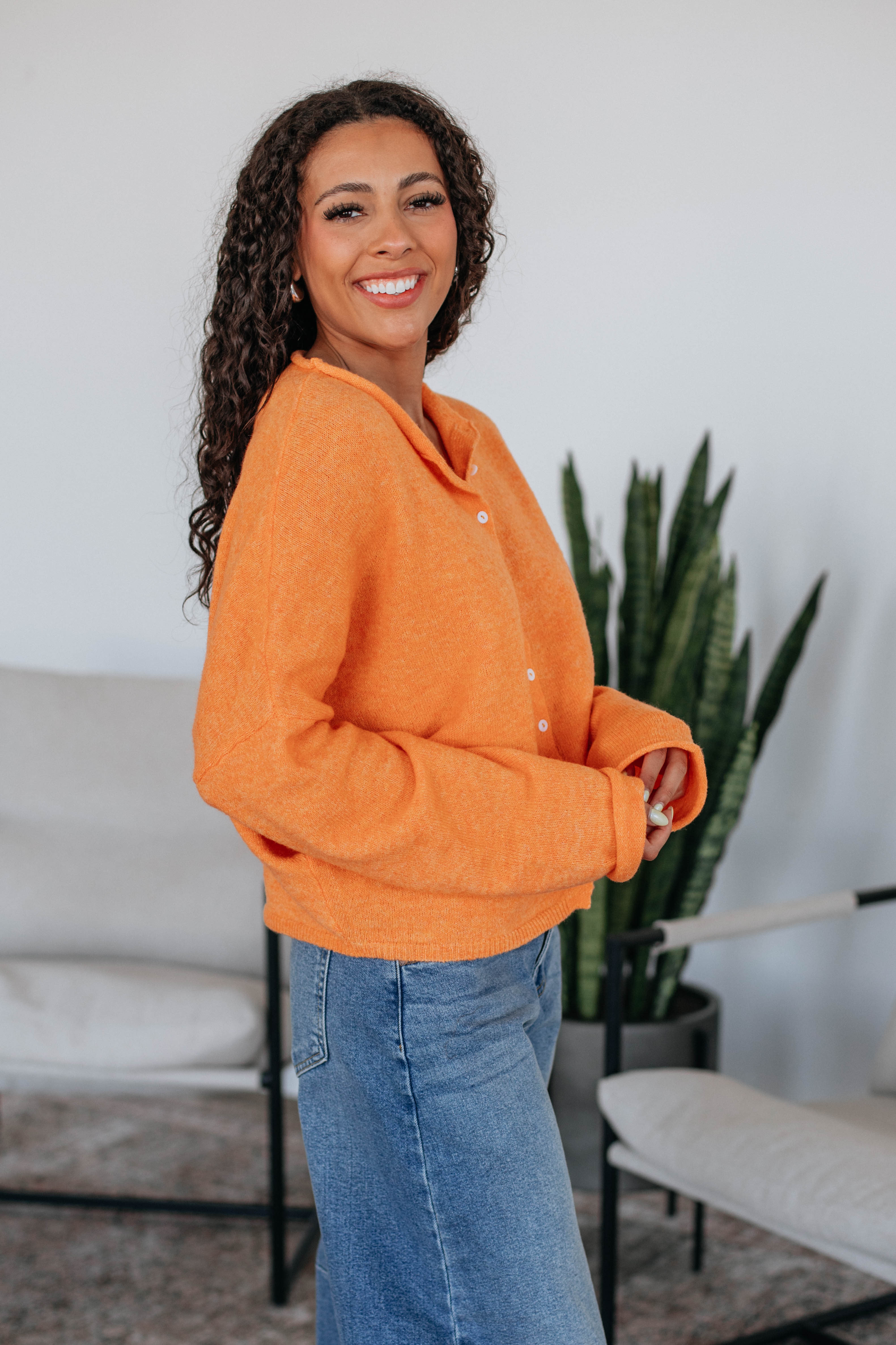 Brooke Cardigan Women's Knit Sweater - Soft Tangerine Orange Pullover for Fall & Winter | Cozy Casual Wear for Office, Travel & Lounge