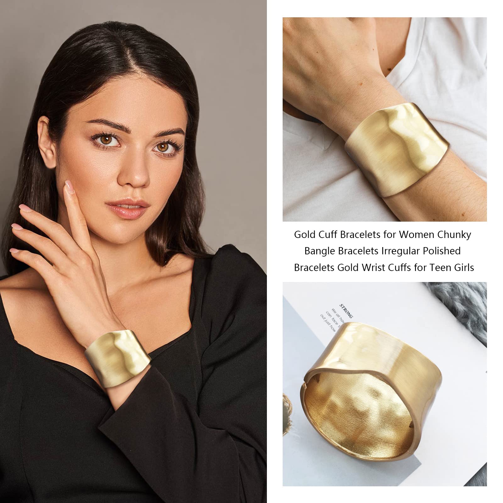 Chunky Gold Cuff Bracelet for Women - 18K Gold Plated Non-Tarnish Bangle Set - Trendy Fashion Jewelry Gift for Birthday, Anniversary & Special Occasions