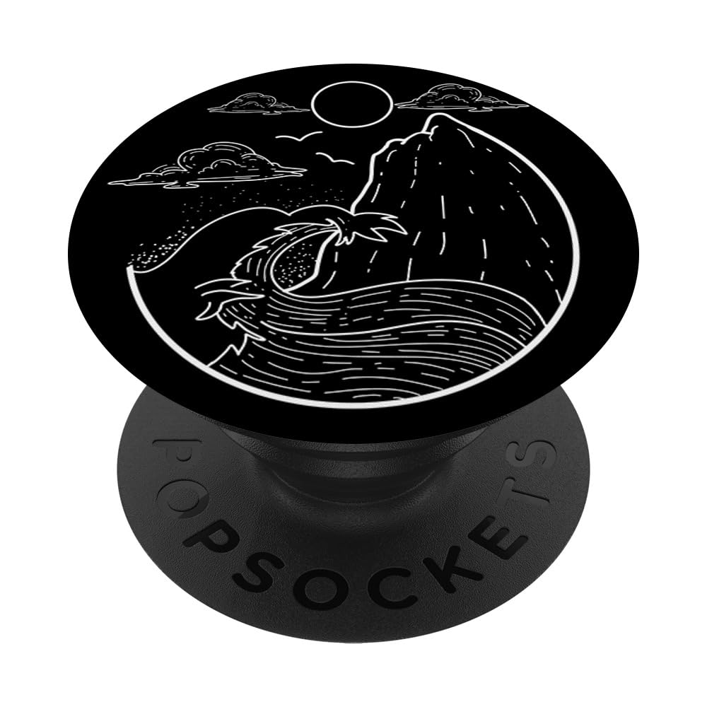 Minimalist Wave Retro Beach Surfing PopSocket - Swappable PopGrip for Phone & Tablet - Perfect Surfer Gift for Vacation, Travel & Summer Adventures
