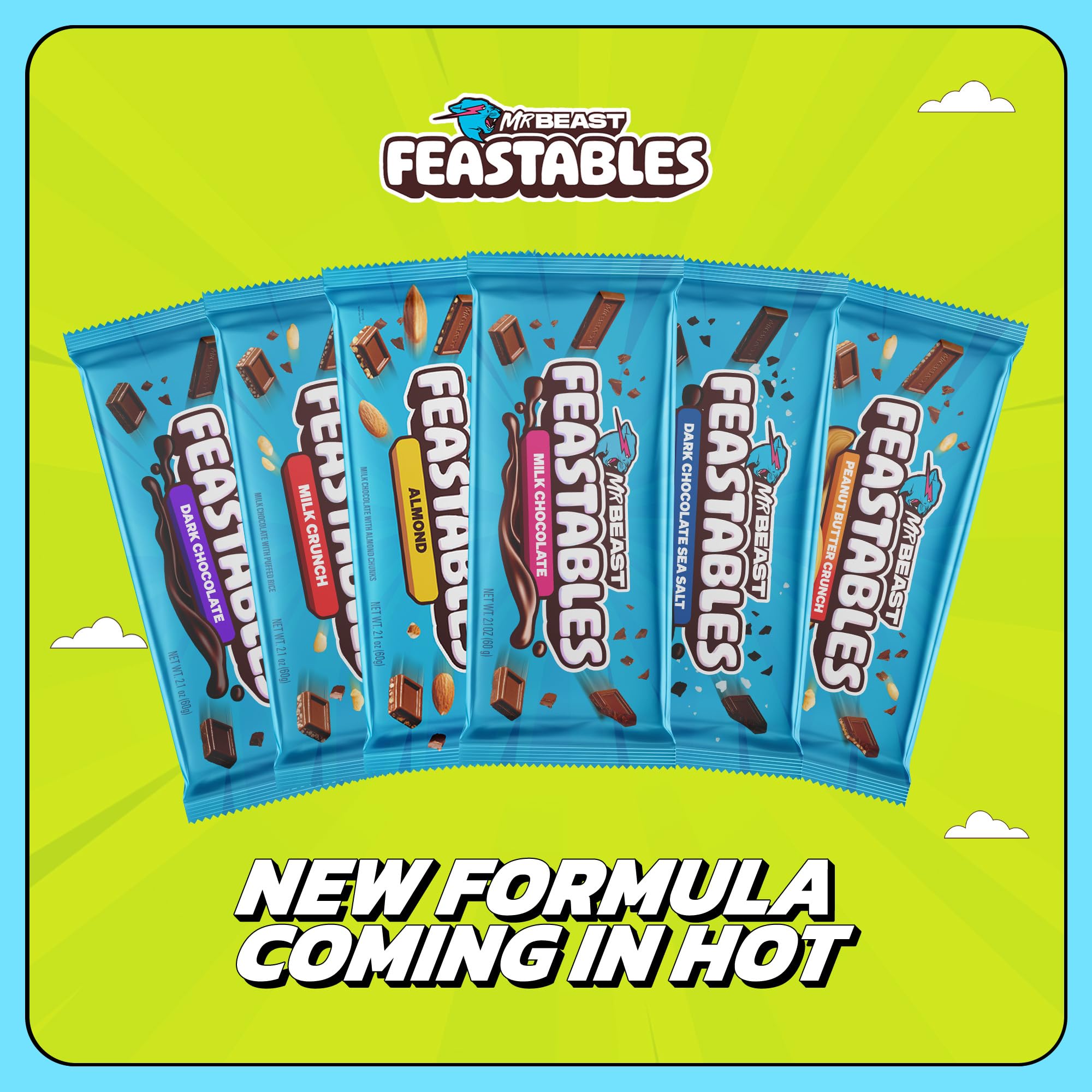 MrBeast Feastables Chocolate Bars - 10 Pack (60g Each) - Deez Nutz & Peanut Butter Flavors - Premium Chocolate Gift for Chocolate Lovers - Perfect for Gifts, Parties & Snacking