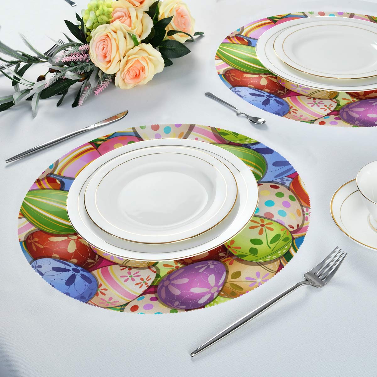 Bolaz 6-Pack Round Heat Insulation Placemats - 15 Inch Easter Egg Design Table Mats for Kitchen & Dining Decor | Perfect for Holiday Entertaining, Family Gatherings, and Daily Use