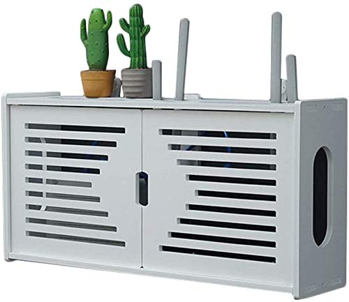 Wall Mounted Wireless Router Shelf - No Drill WiFi Storage Box for Living Room, TV Stand, Set Top Box & Cable Management - Decorative Home Organizer for Router, Modem & Electronics