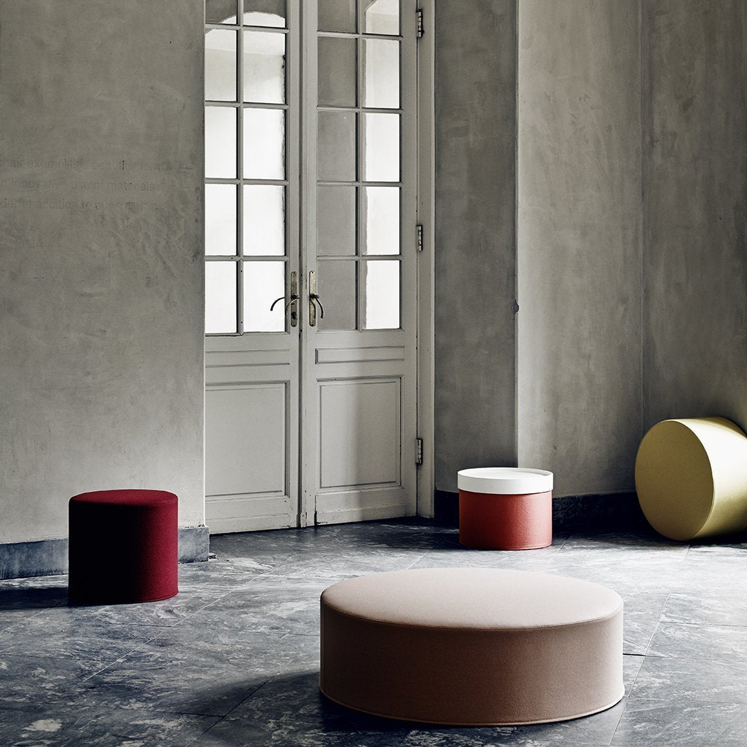 Softline Drum Pouf Ottoman - Round Footstool with Soft Fabric, Modern Home Decor for Living Room, Bedroom, or Nursery - Perfect for Extra Seating & Relaxation