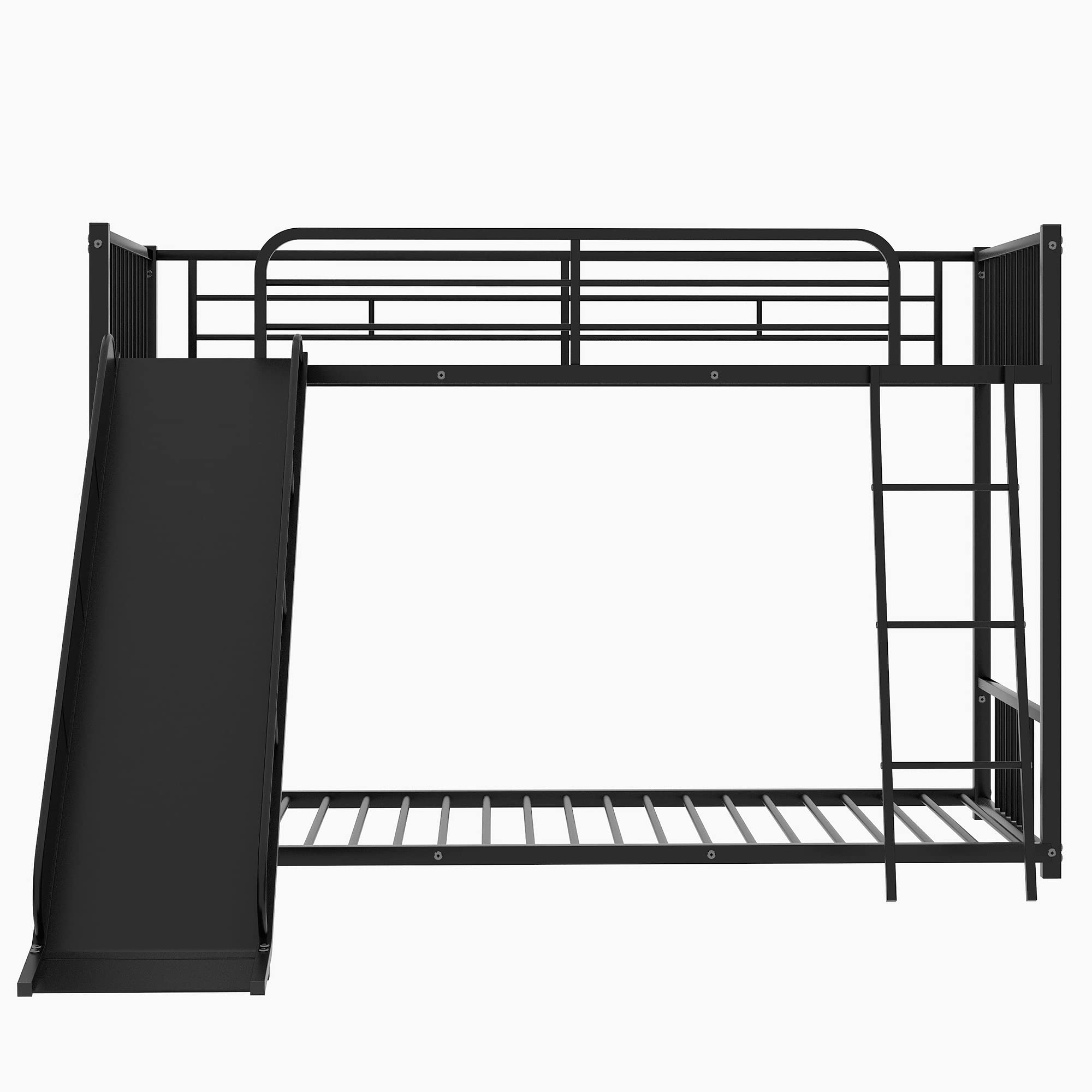 SOFTSEA Black Metal Bunk Bed with Slide - Heavy Duty Low Loft Bed for Kids & Teens - Perfect for Small Bedrooms, Dorms, and Playrooms