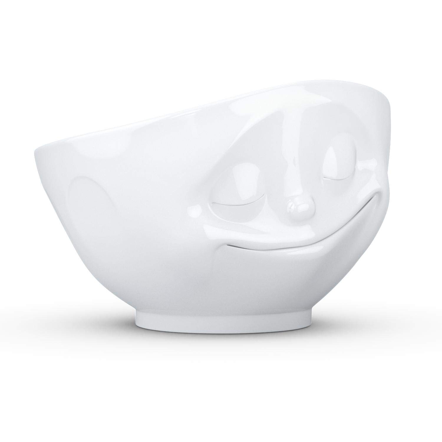 FIFTYEIGHT PRODUCTS Happy Face Porcelain Bowl - 16 oz White Cereal & Soup Serving Bowl, Durable Dish for Breakfast, Dessert, or Snacks - Single Piece