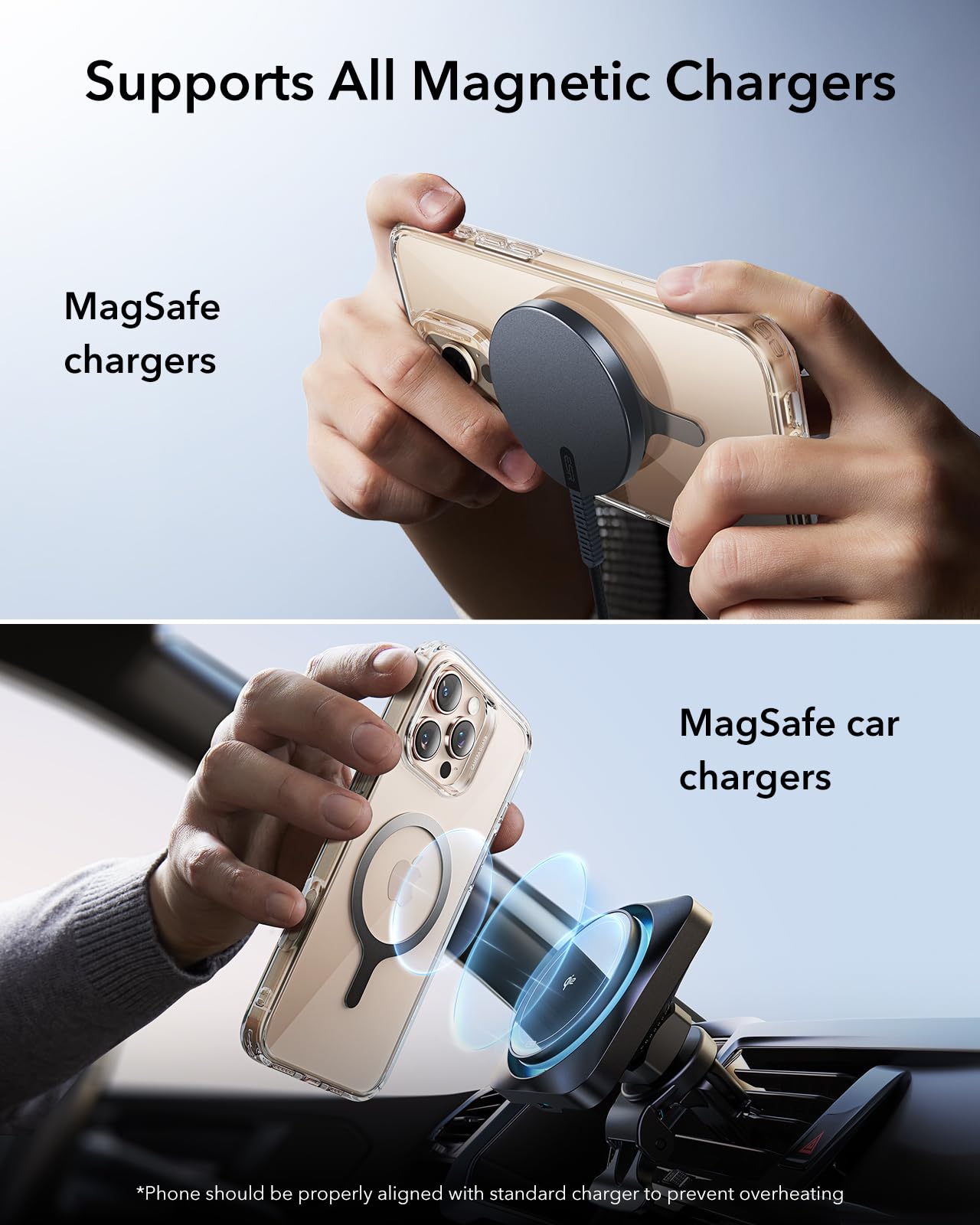 ESR MagSafe Sticker 360 with Magnetic Ring - 2 Pack Universal Wireless Charging Conversion Kit for iPhone 16/16e/15/14/13/12/11 & Galaxy S24/S23/S22 - Perfect for Car, Home & Office Use - Black