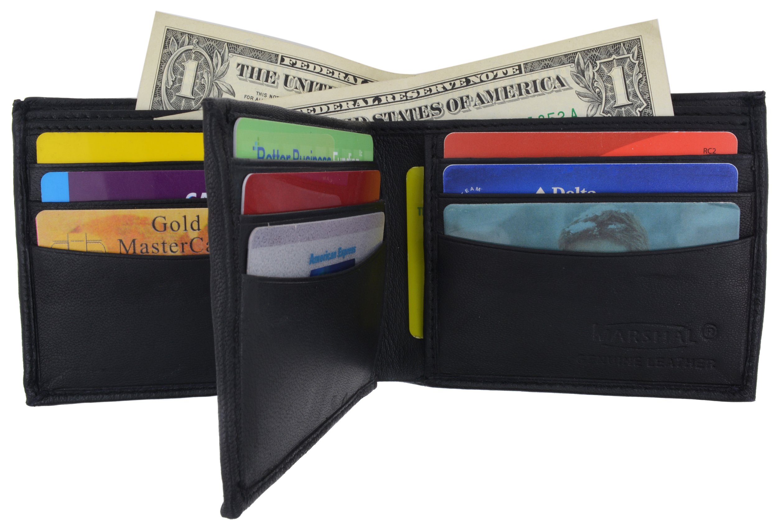 Genuine Leather Bifold Wallet for Men - Slim RFID Blocking Multi Card Holder with Center Flap | Perfect for Everyday Use, Travel & Business (Black)