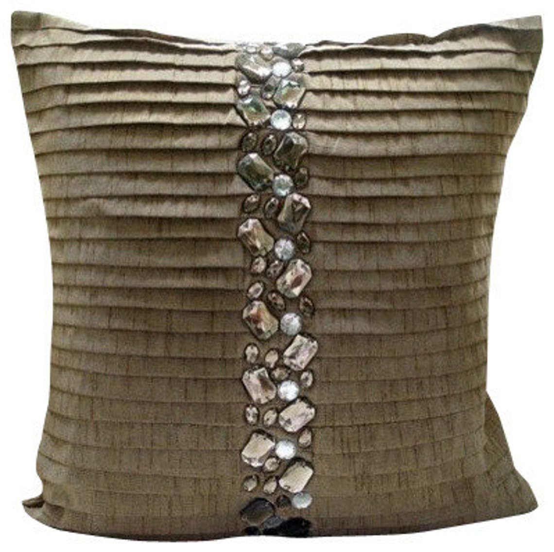 HomeCentric 18x18 Inch Square Silk Decorative Pillow Covers - Champagne Brown & Crystal Pink Tucks for Couch, Sofa, Bed - Elegant Home Decor for Living Room, Bedroom, Easter Gifts