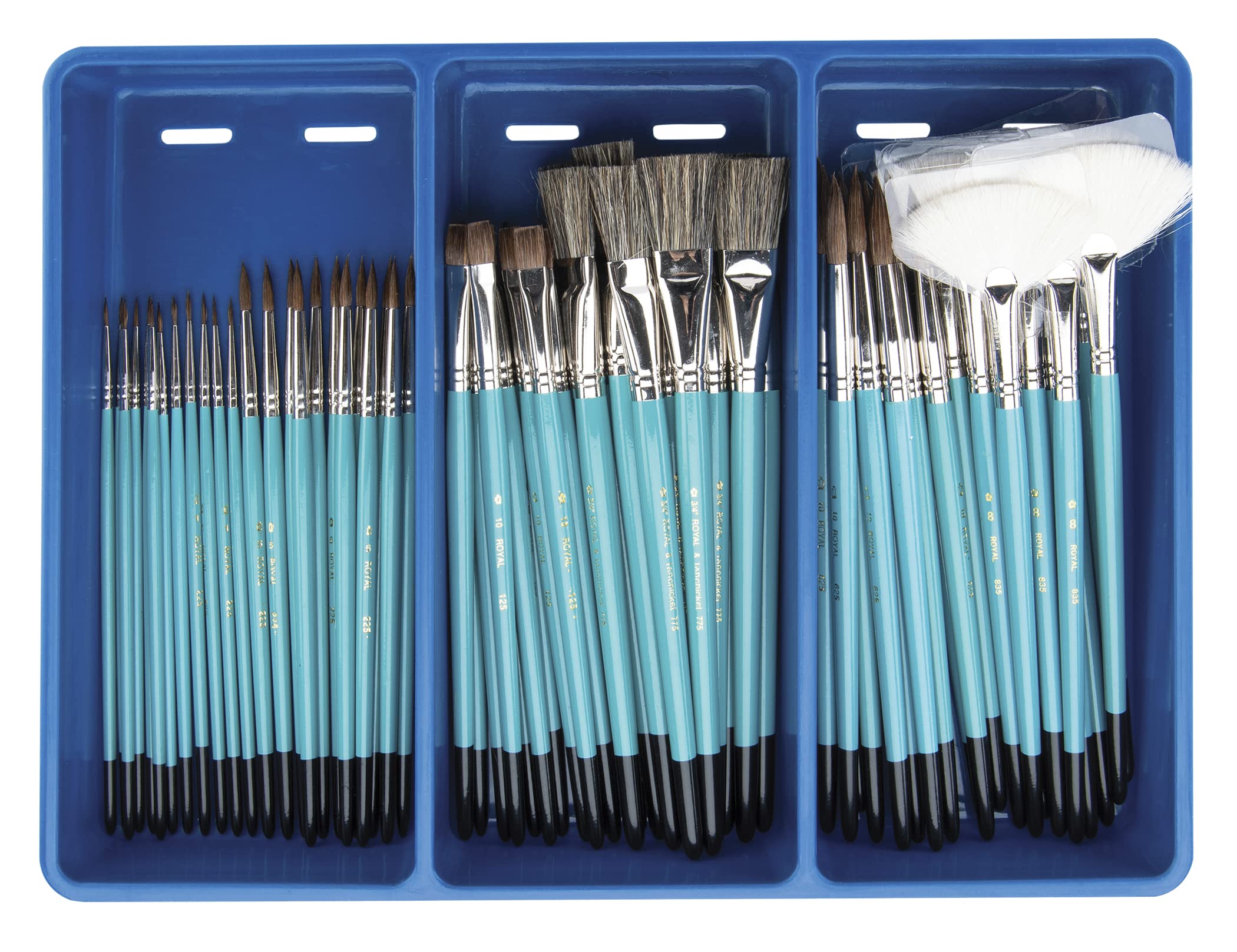 Royal Brush Economy Sable Ceramic Handle Paint Brush Set - 72-Piece Classroom Pack with Assorted Sizes (Blue) - Perfect for Art Classes, DIY Projects & Kids' Painting Activities