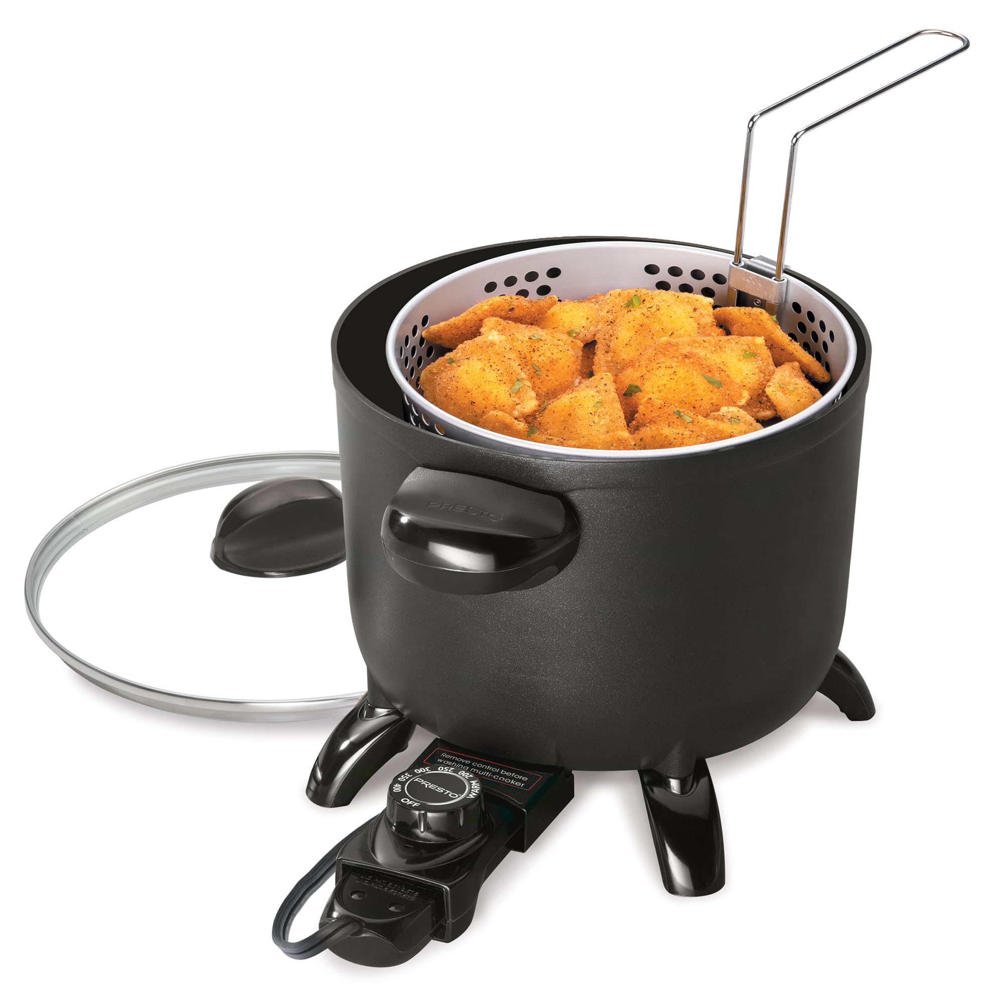 Presto 06006 Electric Multi-Cooker & Steamer - 6 Quart Stainless Steel Kitchen Kettle for Boiling, Steaming & Slow Cooking - Perfect for Soups, Rice, Vegetables & Meal Prep (Black)