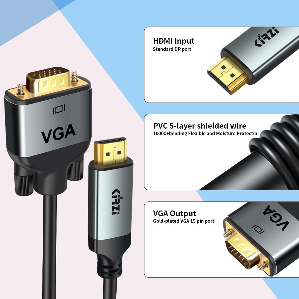 HDMI to VGA Cable 3ft - Uni-Directional HDMI Male to VGA Female Adapter Converter for Computer, Laptop, Monitor, Projector, TV - Ideal for Home Office, Gaming & Presentations