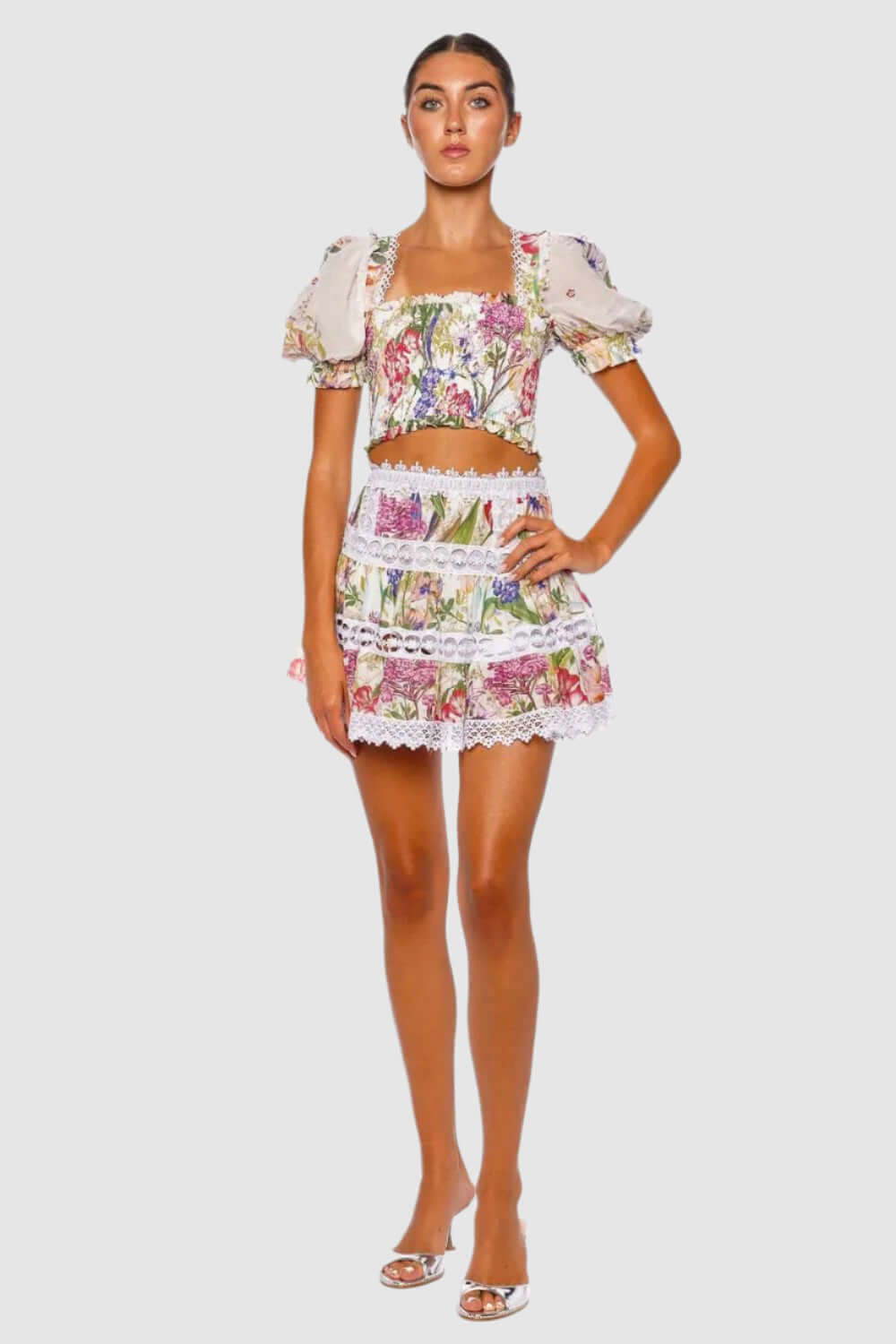 Greta White Botanic Short Skirt - Women's Floral Mini Skirt for Summer, Casual Wear & Beach Outfits