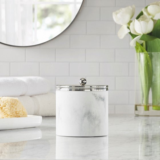 Elegant Corsica Marbled Resin Jar - Handcrafted Decorative Storage Container for Bathroom, Kitchen & Home Organization | Perfect for Cotton Balls, Candles & Makeup Brushes