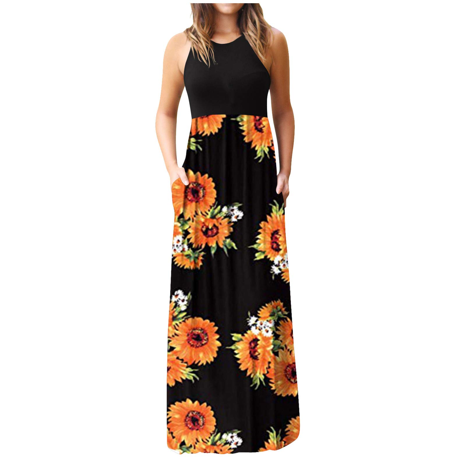 Smooto Women's Short Sleeve Loose Maxi Dress - Casual Sexy V-Neck Long Dress with Pockets, Summer Wedding Guest Dress (Yellow, Size M) | Perfect for Beach Vacations, Date Nights & Outdoor Parties