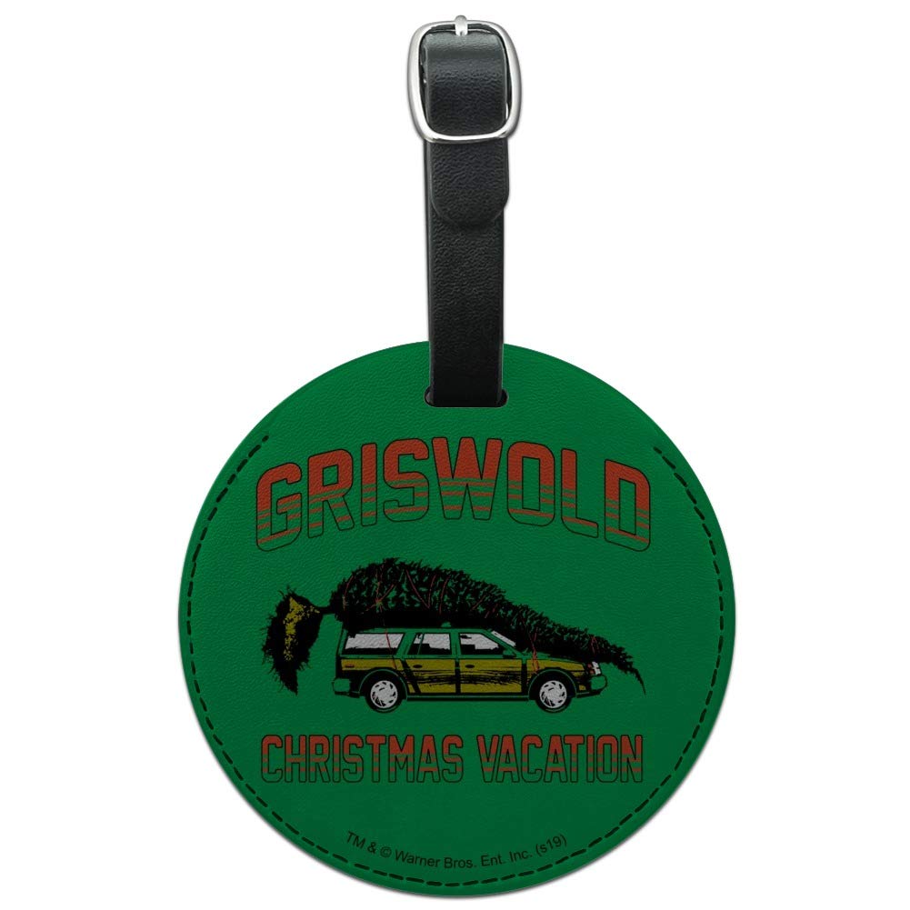 Griswold Christmas Vacation Round Leather Luggage Tag - Durable Carry-On ID Tag for Suitcases & Travel Bags - Perfect for Holiday Travel & Gift Giving