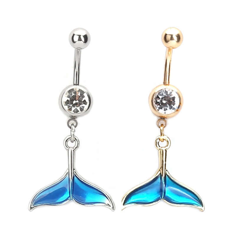 14G Mermaid Tail Belly Button Rings - Stainless Steel Top Mount Navel Piercing Jewelry for Women | Perfect for Beach, Pool Parties & Summer Fashion