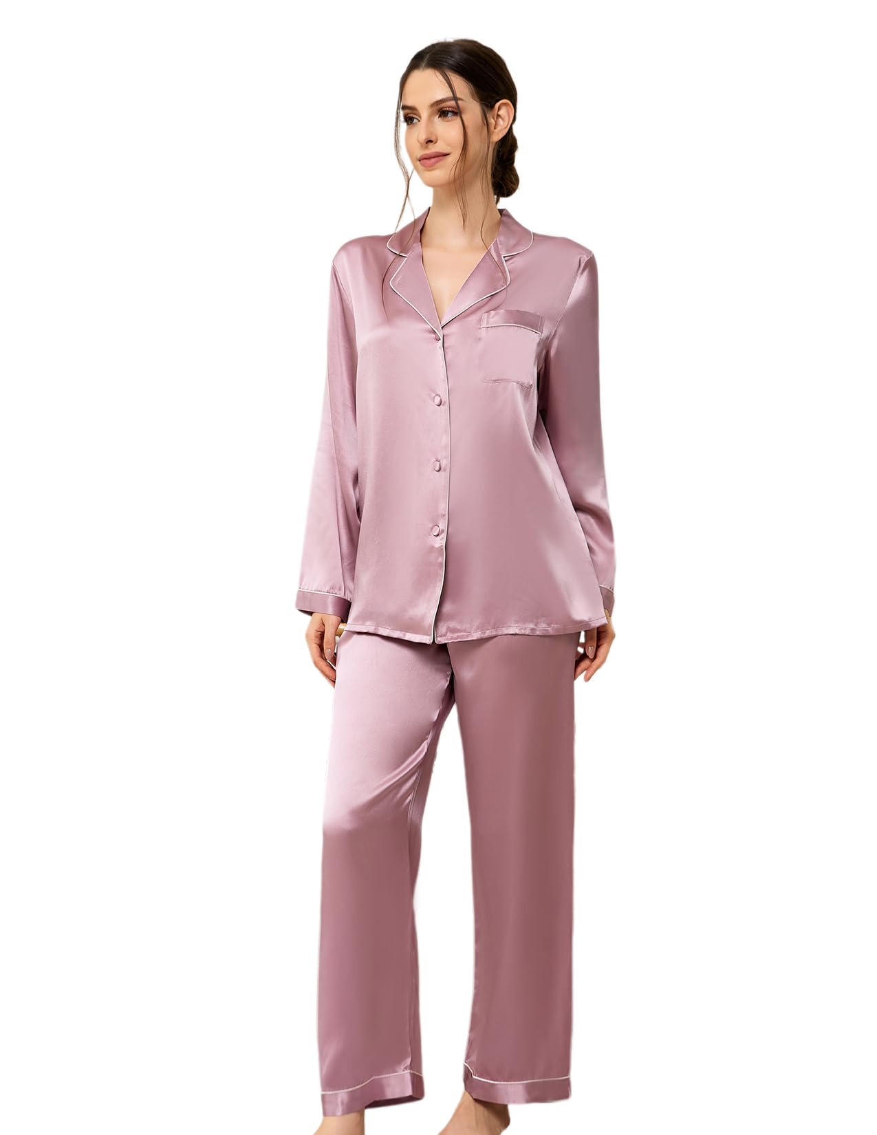 THXSILK 19 Momme Mulberry Silk Pajama Set for Women - Long Sleeve Button Down Sleepwear Nightwear | Soft & Breathable Silk PJs for Lounge, Sleep & Relaxation at Home