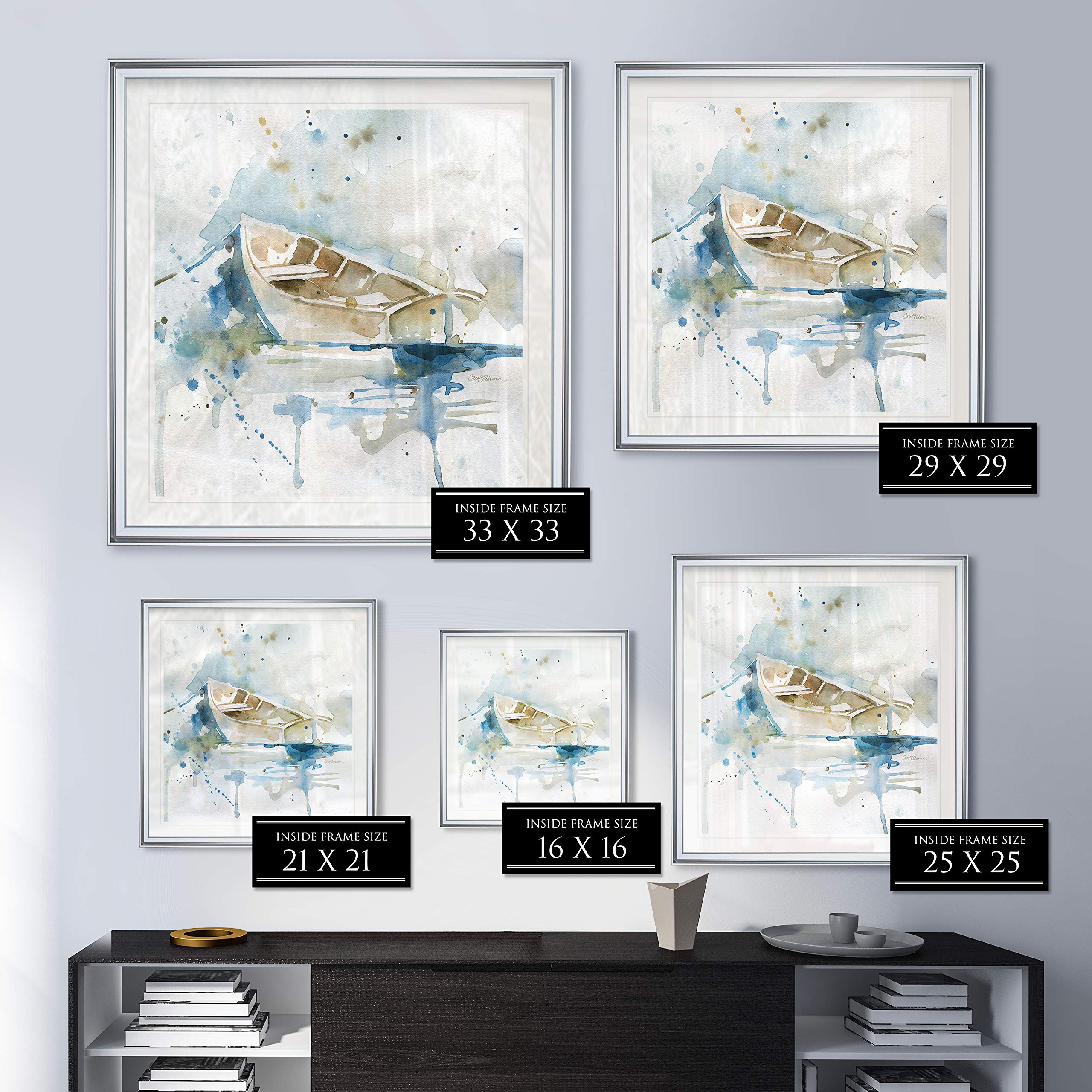 Malibu Marina II Floating Sailboat Art - Framed Giclee Canvas Print - Nautical Wall Decor Painting for Living Room, Bedroom & Office - Coastal Home Decor