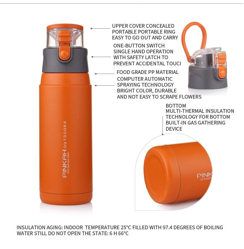 **PINKAH 650ML Stainless Steel Vacuum Insulated Thermo Mug - Leak-Proof Sports Water Bottle for Outdoor, Gym, Hiking & Travel - Keeps Drinks Hot/Cold for Hours**