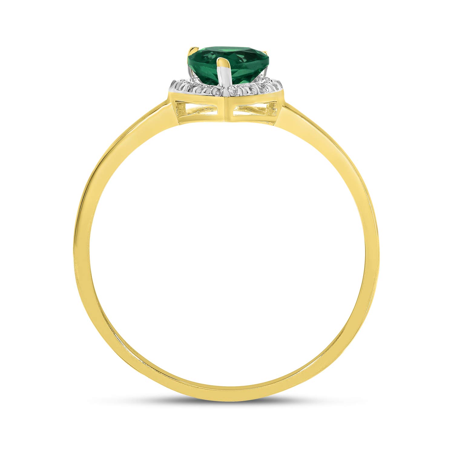10K Yellow Gold Pear-Cut Emerald and Diamond Ring for Women – Elegant Engagement, Wedding, Anniversary Gift for Her