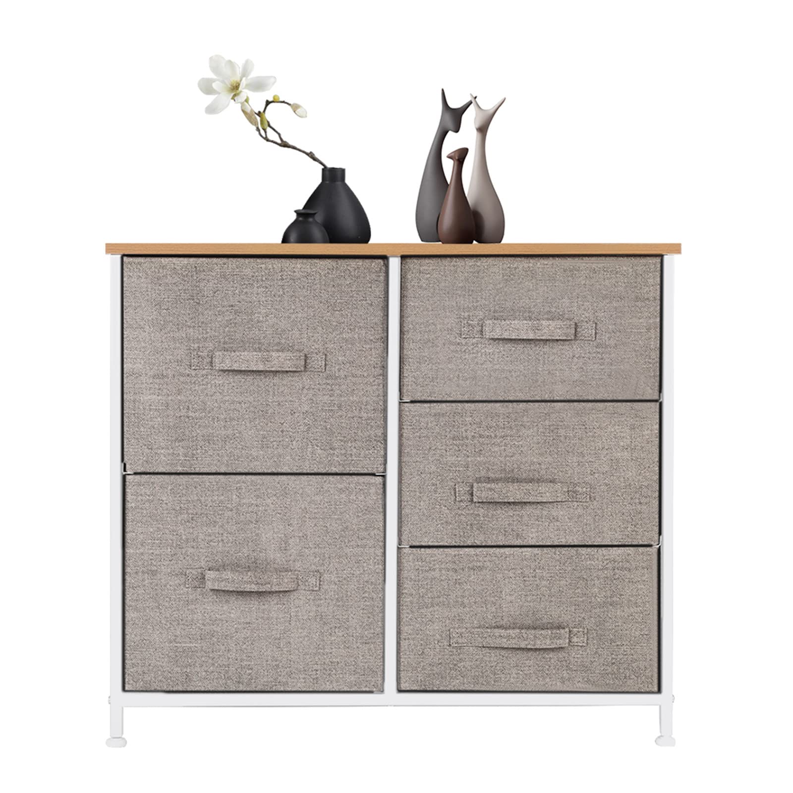 5-Drawer Fabric Dresser Organizer Tower for Bedroom, Closet & Entryway - Natural Linen Storage Solution for Clothes, Toys & Home Organization