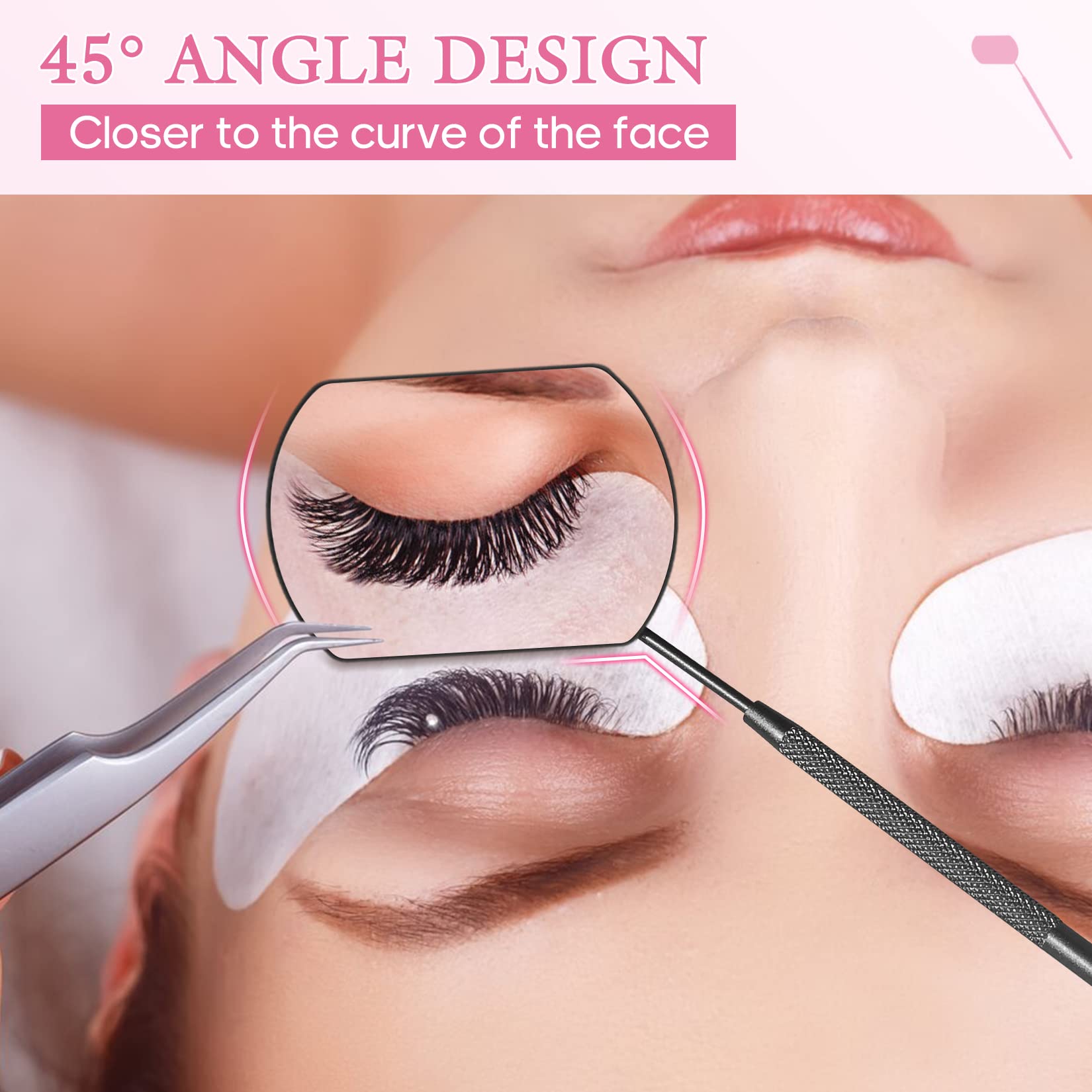 Buqikma Large Detachable Stainless Steel Eyelash Extension Mirror - 45°Angle Design Handheld Makeup Mirror for Professional Lash Artists & DIY Beauty (Black) | Perfect for Salon, Home Use & Travel Lash Kits