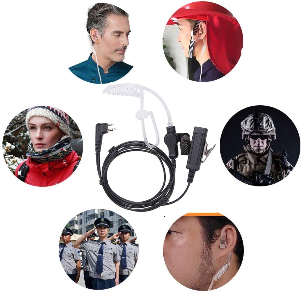 Motorola 2-Pin Covert Acoustic Tube Earpiece with Mic for Walkie Talkies - Compatible with CP200, CLS1410, CP110, GP300, CP040 Two-Way Radios (2 Pack) - Ideal for Security, Construction & Event Staff Communication