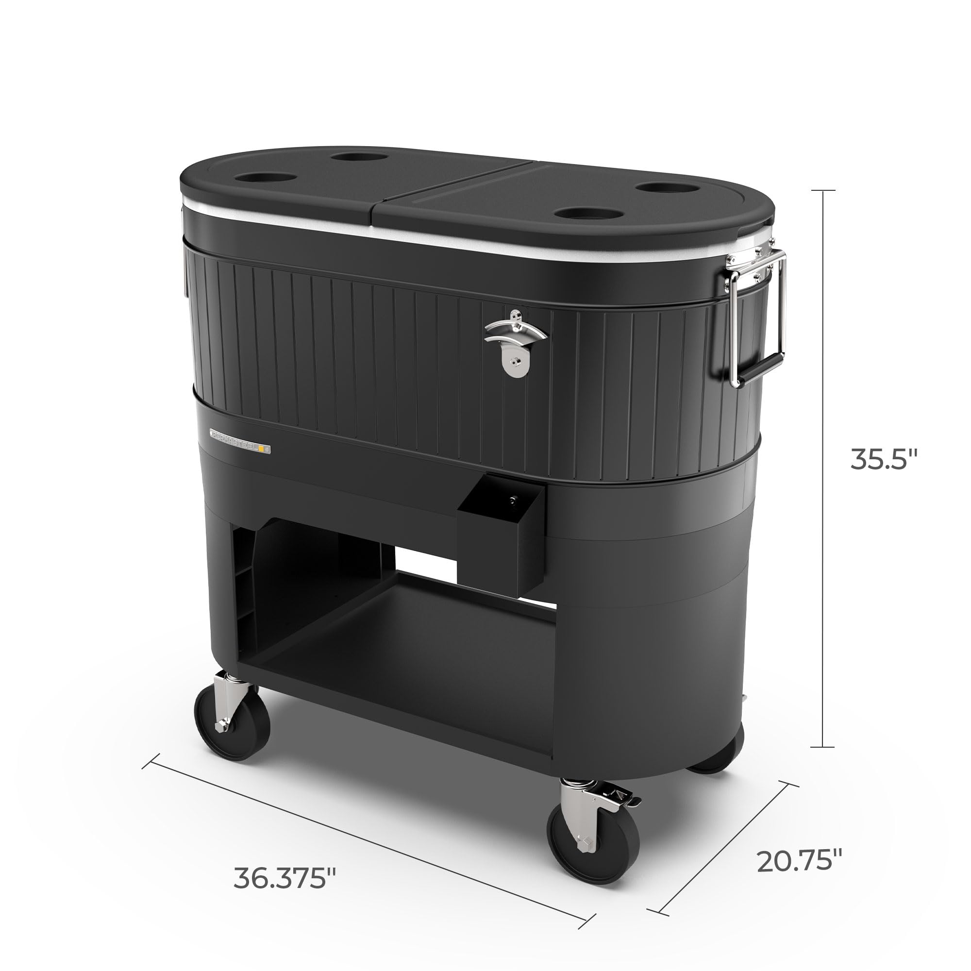 Permasteel 120-Qt Rolling Ice Chest Cooler with Wheels & Drink Dividers - Portable Outdoor Party Cooler Cart for BBQs, Tailgating, Camping & Indoor Entertaining - Black
