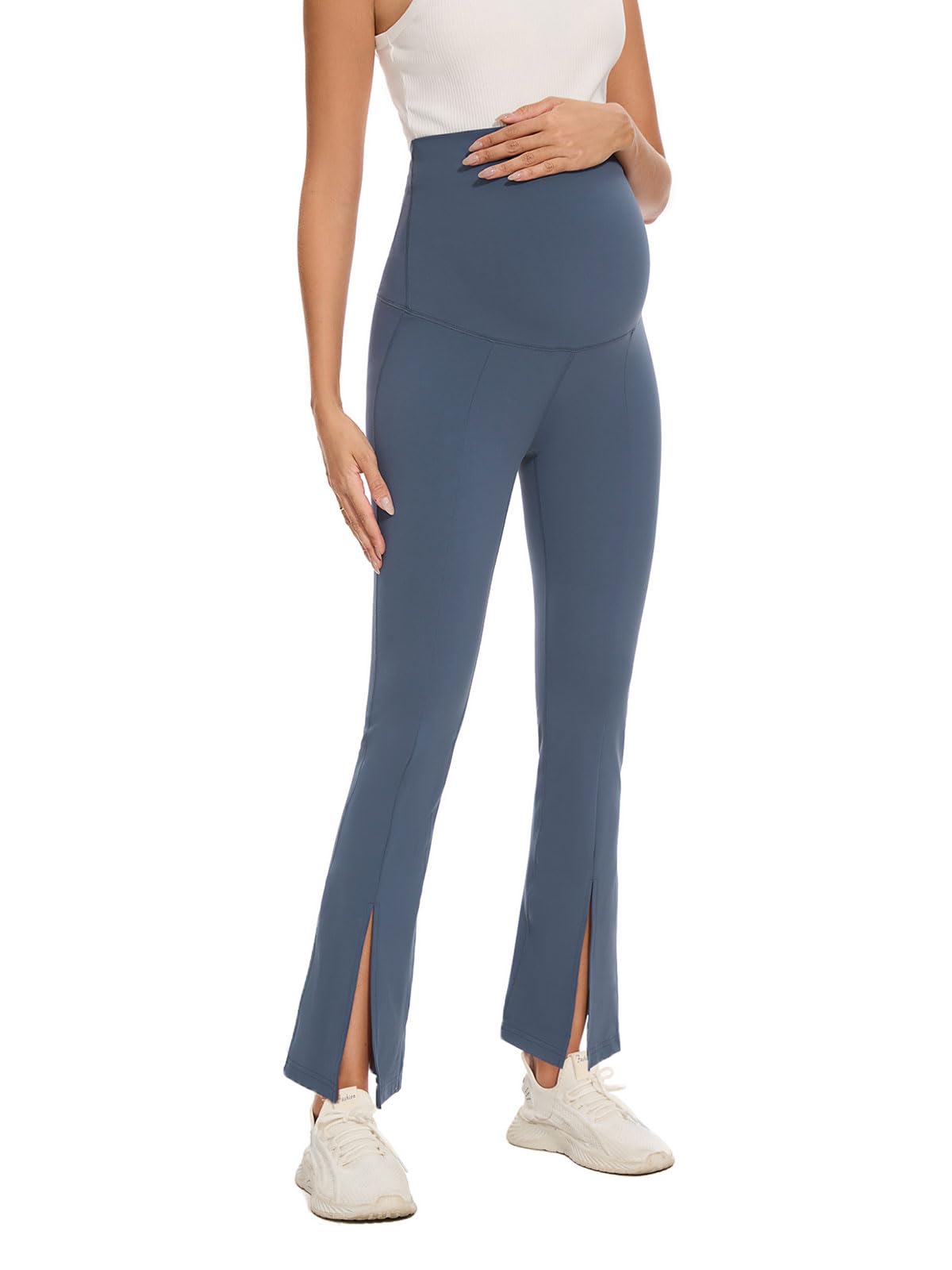 Liu & Qu Maternity Flare Leggings - Over The Belly Pregnancy Yoga Pants with Split Front & Bootcut Design for Workouts - Soft Stretchy Comfort for Expecting Moms - Perfect for Prenatal Yoga, Gym & Everyday Wear