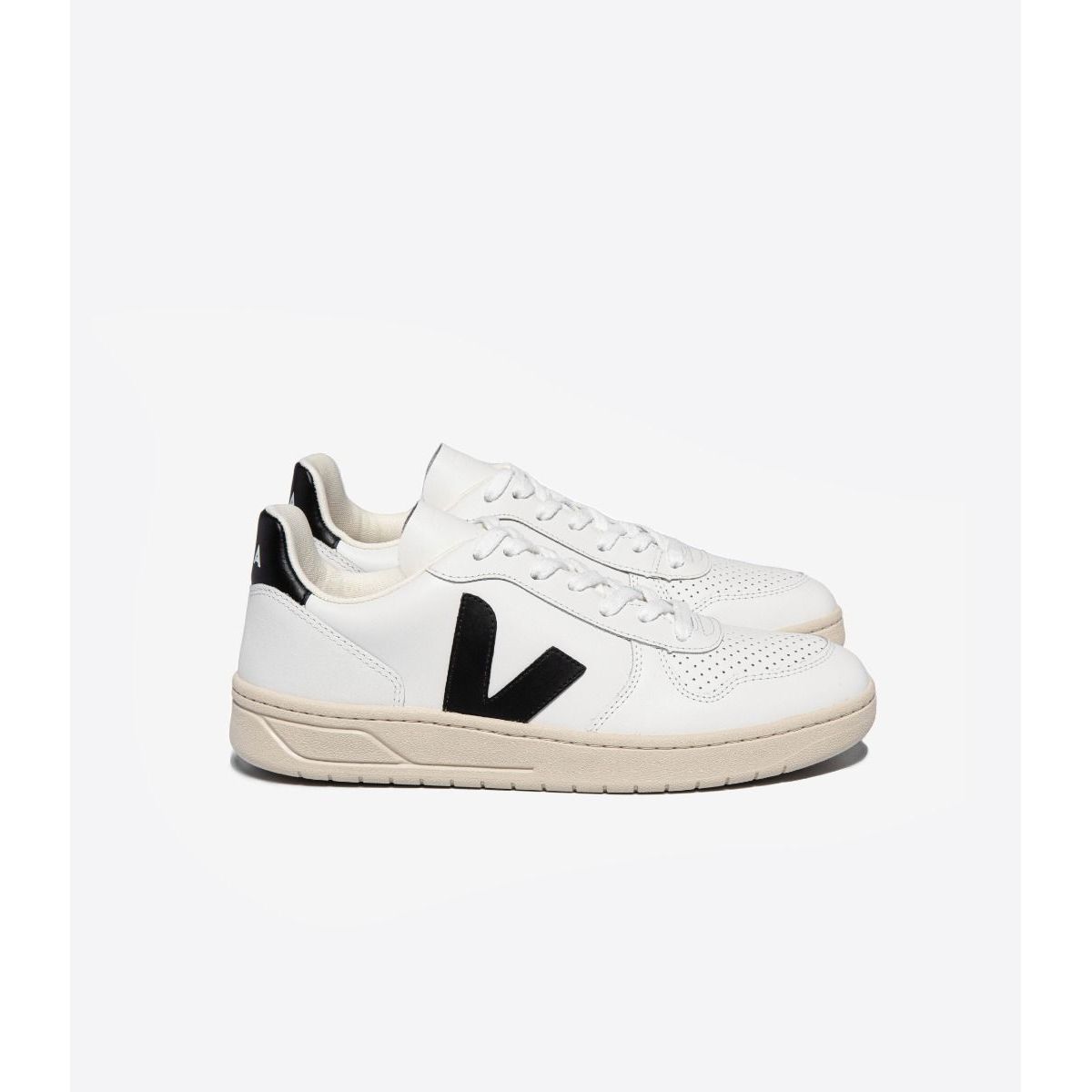 Veja V 10 Leather Sneakers for Men - White & Black Classic Low-Top Vegan Shoes | Comfortable Sustainable Fashion for Casual Wear & Everyday Outfits