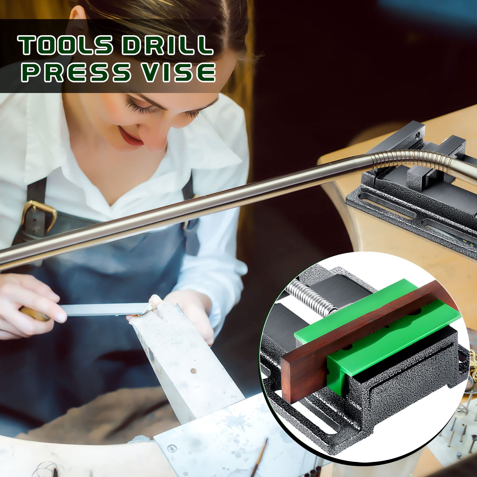 Heavy Duty Drill Press Vise - Metal Workbench Clamp with 2 Magnetic Pads & Multi-Grooved Jaws for Woodworking, Metalworking & DIY Projects - Perfect for Drilling, Milling & Workshop Applications