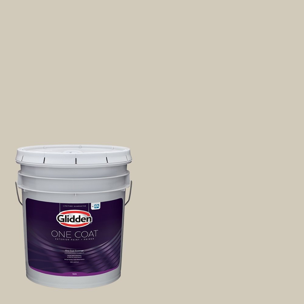 Glidden Exterior Paint and Primer in One - Greige/Moth Gray, Satin Finish, 5-Gallon Bucket for Long-Lasting Home Protection - Perfect for Painting Houses, Fences, and Outdoor Structures