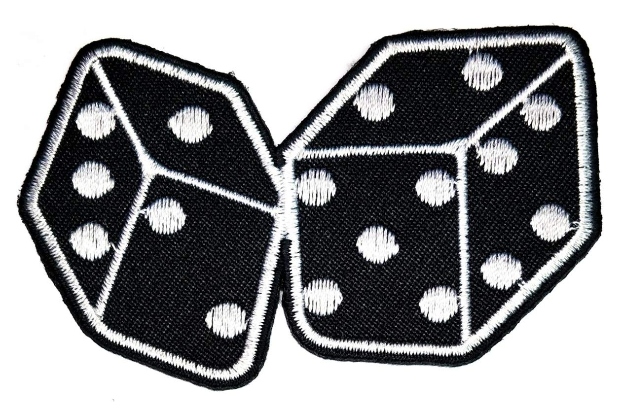 Black Dice Craps Gambling Las Vegas Poker Cartoon Iron On Patch Set - Embroidered Ghost Skull Badge for Motorcycle Jacket, Uniform & Fabric DIY (Pair) - Perfect for Biker Gangs, Costume Parties & DIY Crafts