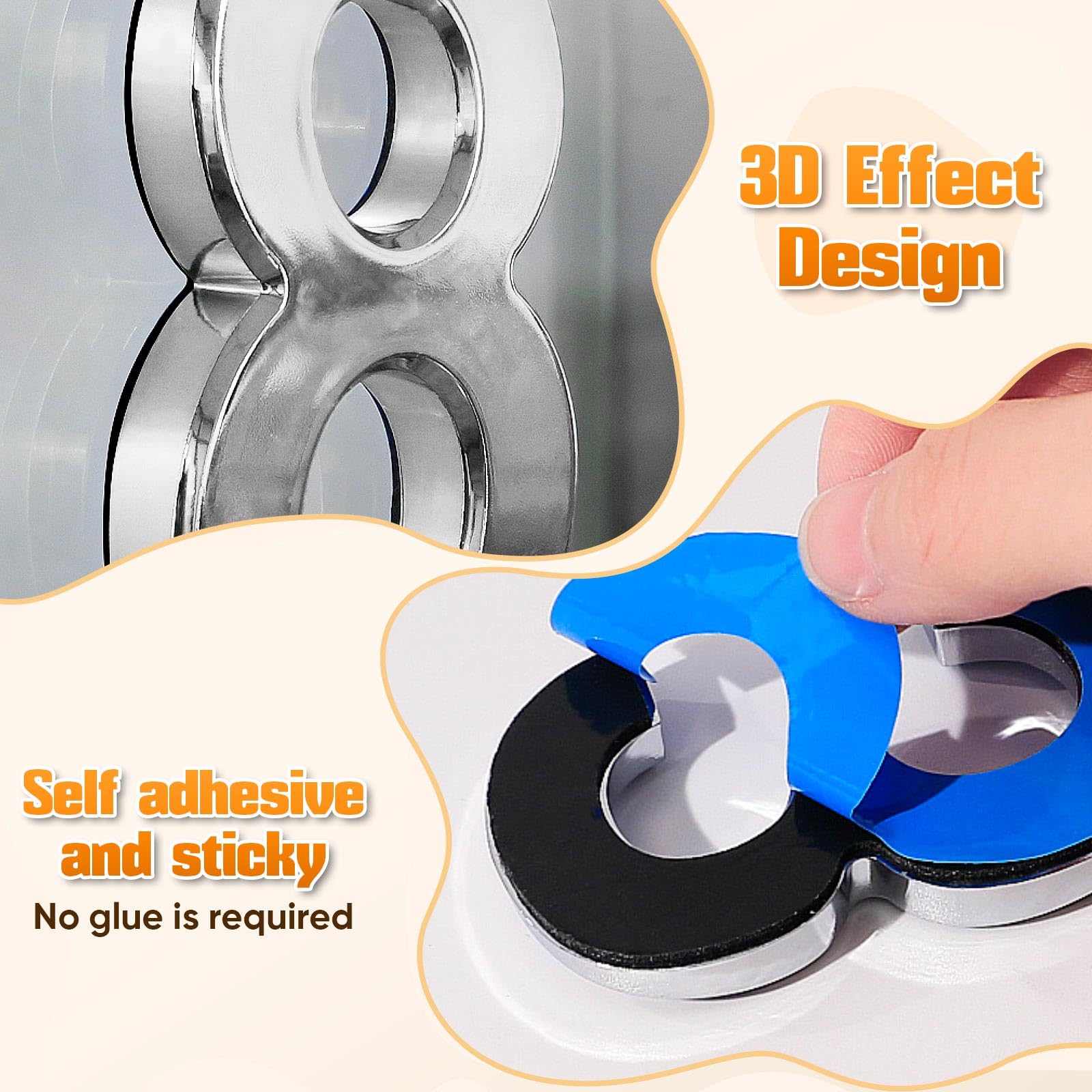 Ranslen 10-Piece 2.76 Inch Self-Adhesive 3D House Numbers 0-9 - Silver Electroplated Plastic Mailbox & Door Address Stickers for Home, Apartment, Office, Hotel Room - Easy Installation & Weatherproof Design