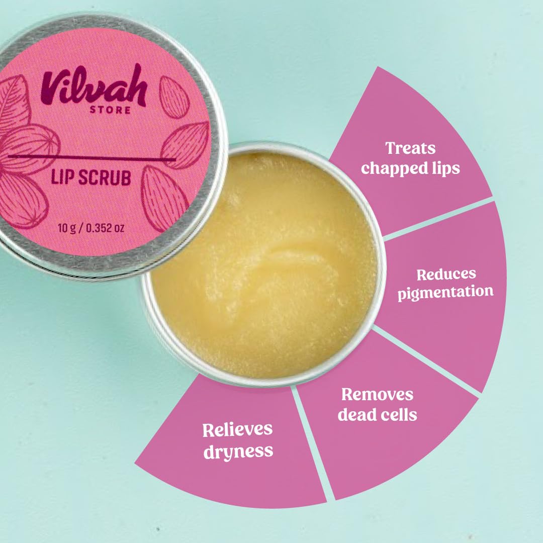 Vilvah Store Natural Lip Scrub Exfoliator - 10g Moisturizing Lip Care for Dry, Chapped Lips - Perfect for Winter Skincare & Pre-Makeup Prep