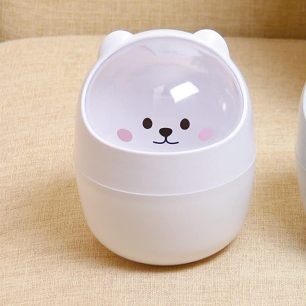 Cute Bear Mini Desktop Trash Can with Lid - Kawaii Pen Holder & Storage Bin for Office, Bedroom, and Dorm Organization