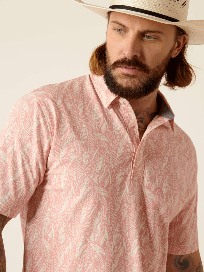 Ariat Men's Retro Polo Shirt - Classic Cotton Short Sleeve Button Down Collar Casual Shirt (Rose) for Golf, Work & Everyday Wear
