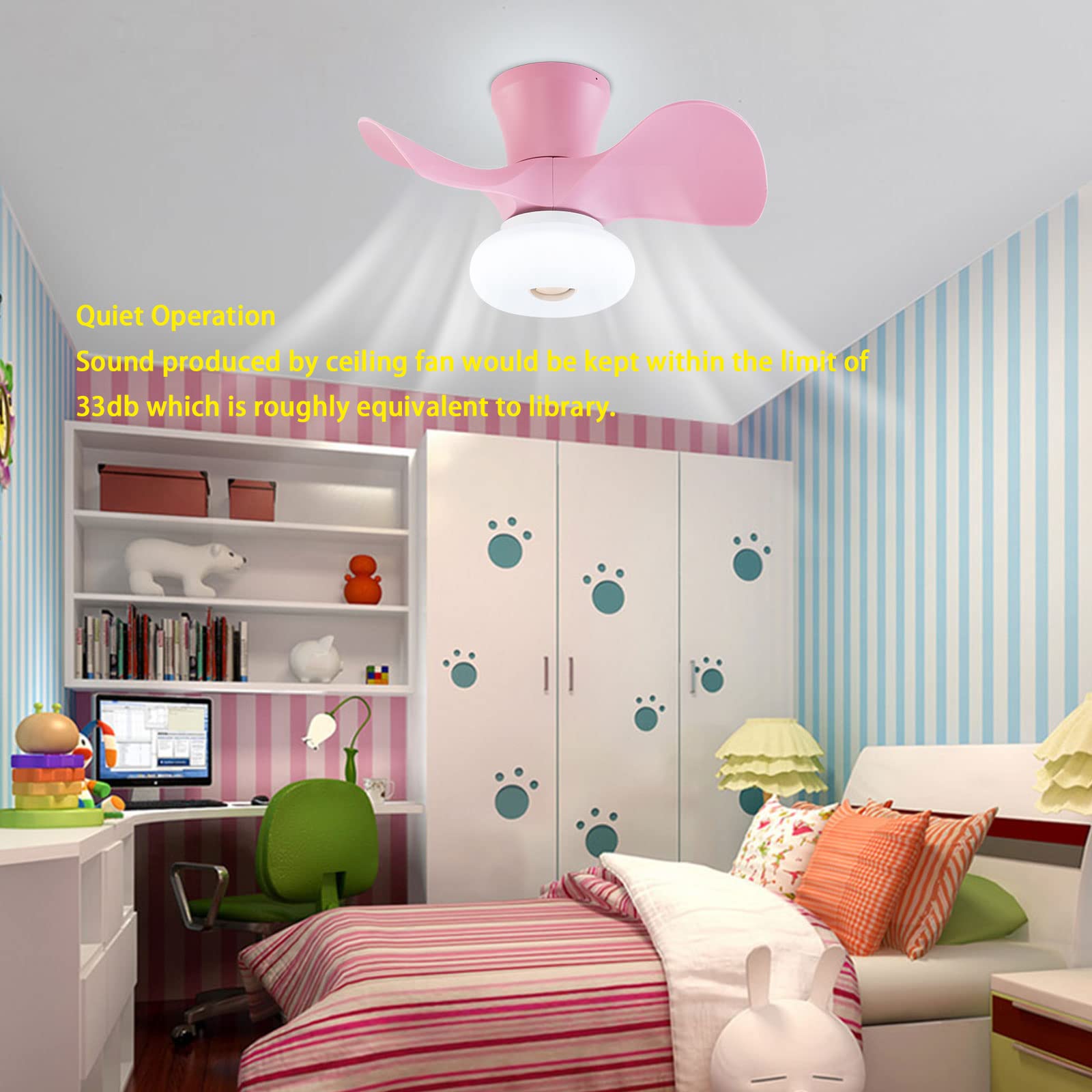 22’’ Modern Round LED Ceiling Fan with Lights & Remote Control - 3 ABS Blades, Low Profile, Reversible, Timer Function - Perfect for Living Room, Bedroom, Dining Room & Nursery (Pink) - Energy Efficient Cooling & Stylish Lighting Solution for Home Comfort