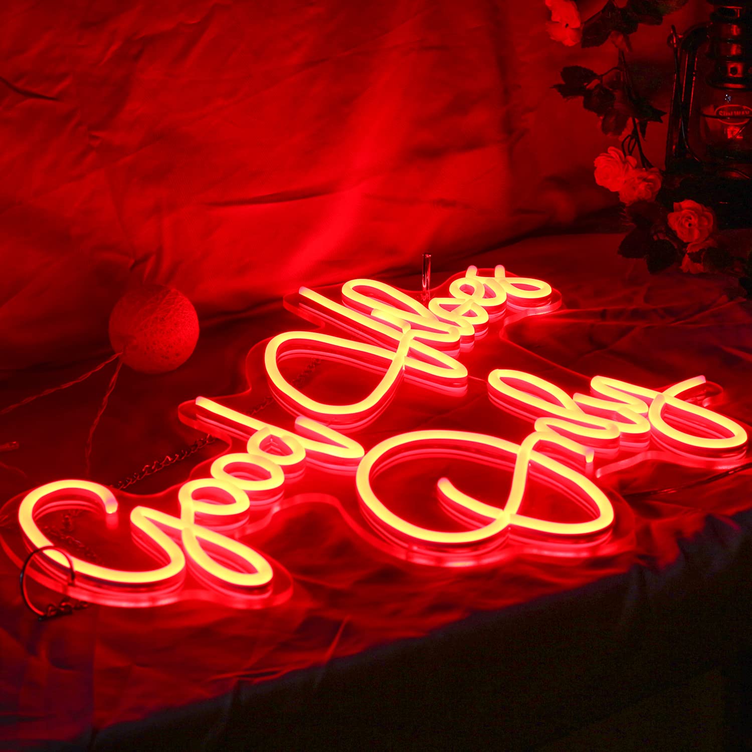 Good Vibes Only Neon Sign Light - Vibrant Wall Art Decor for Home, Bar, Pub & Party | Perfect Gift for Christmas & Rave Events | Red LED Neon Wall Decoration for Apartment & Club