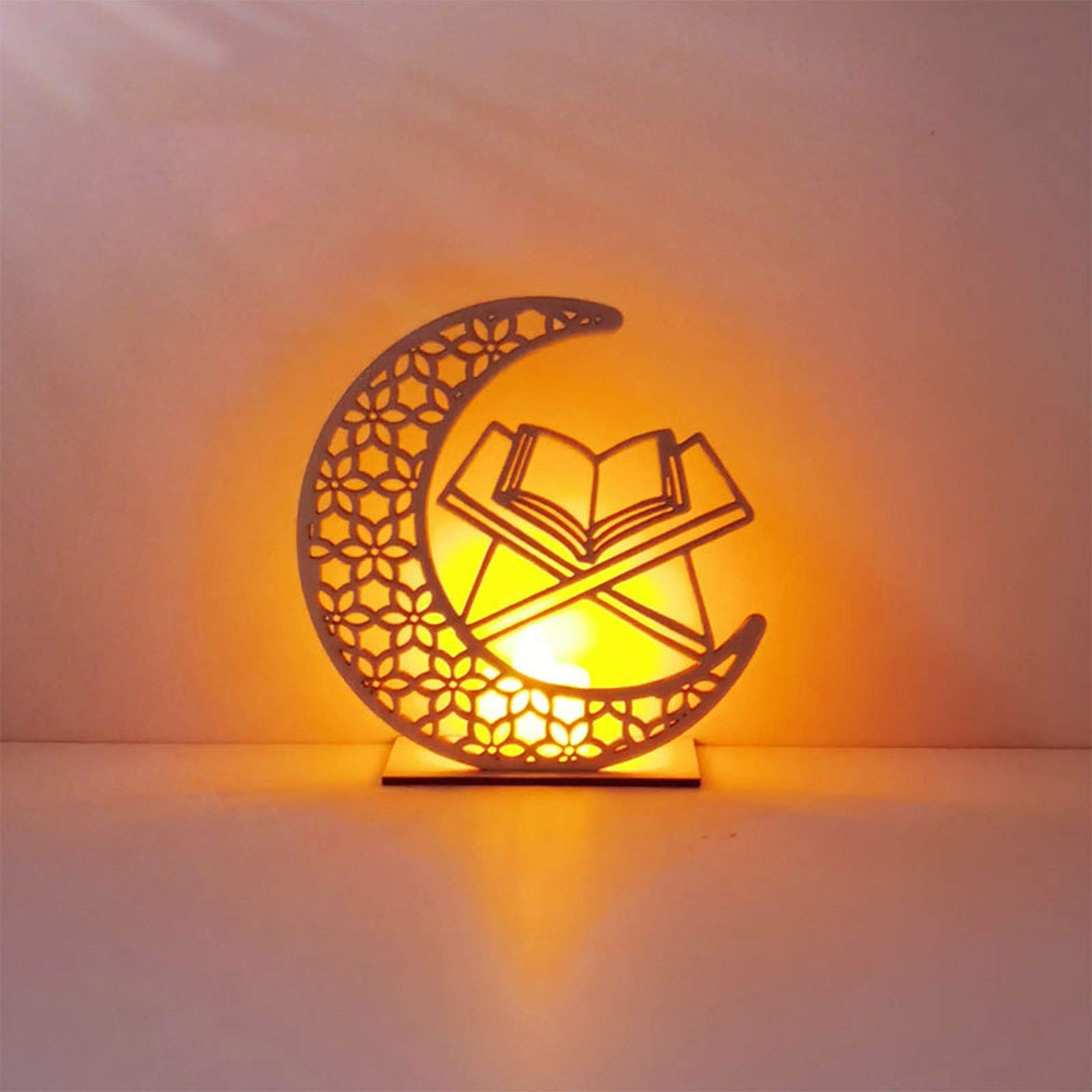 Handmade Wooden LED Desk Lamp - Islamic Eid Ramadan Mubarak Decorations for Home, 5.91