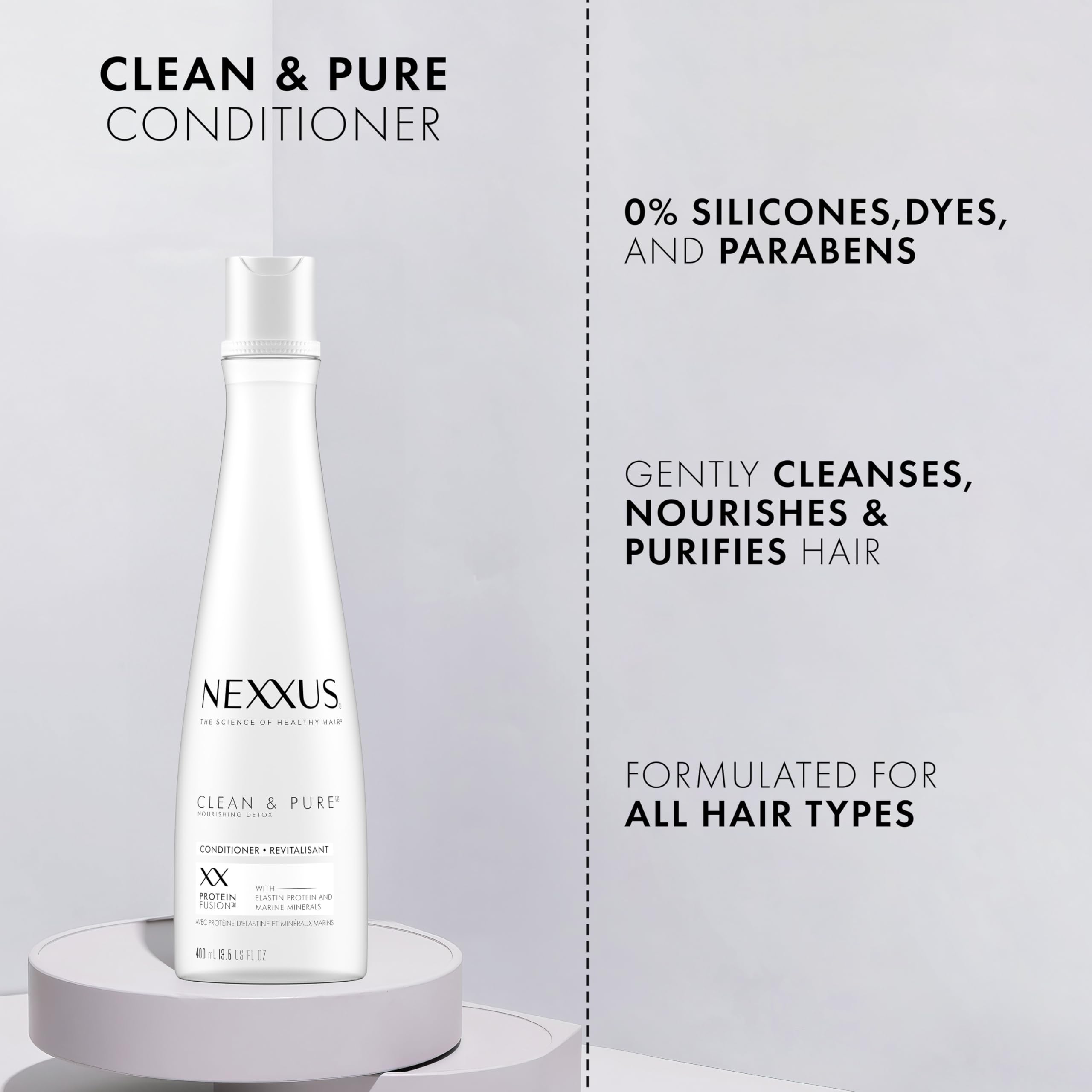 Nexxus Clean & Pure ProteinFusion Conditioner - Nourishing Hair Care, Silicone, Dye & Paraben Free - 13.5 oz | For Dry, Damaged & Color-Treated Hair | Salon-Quality Hydration at Home