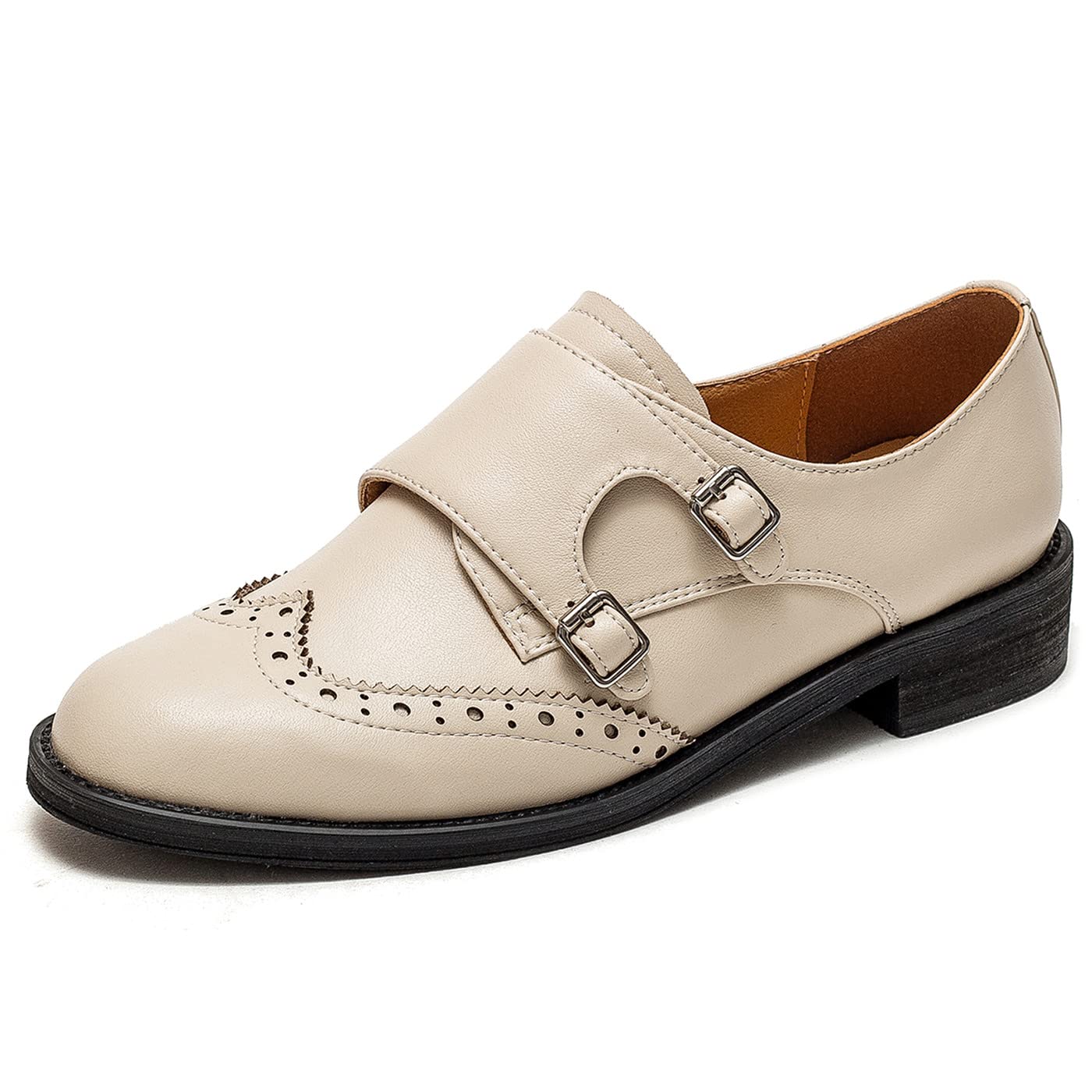 U-lite Women's Monk Strap Dress Shoes - Genuine Sheepskin Leather, Perforated Oxfords with Fashion Buckle - Perfect for Office, Business Meetings & Formal Occasions
