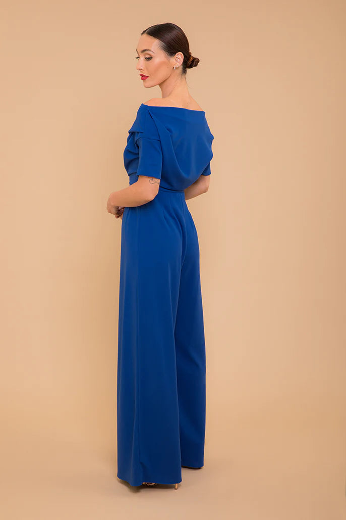 Lima Crepe Jumpsuit for Women - Cobalt Blue Stretchy Comfortable Romper | Perfect for Casual Outings, Date Nights & Summer Vacations