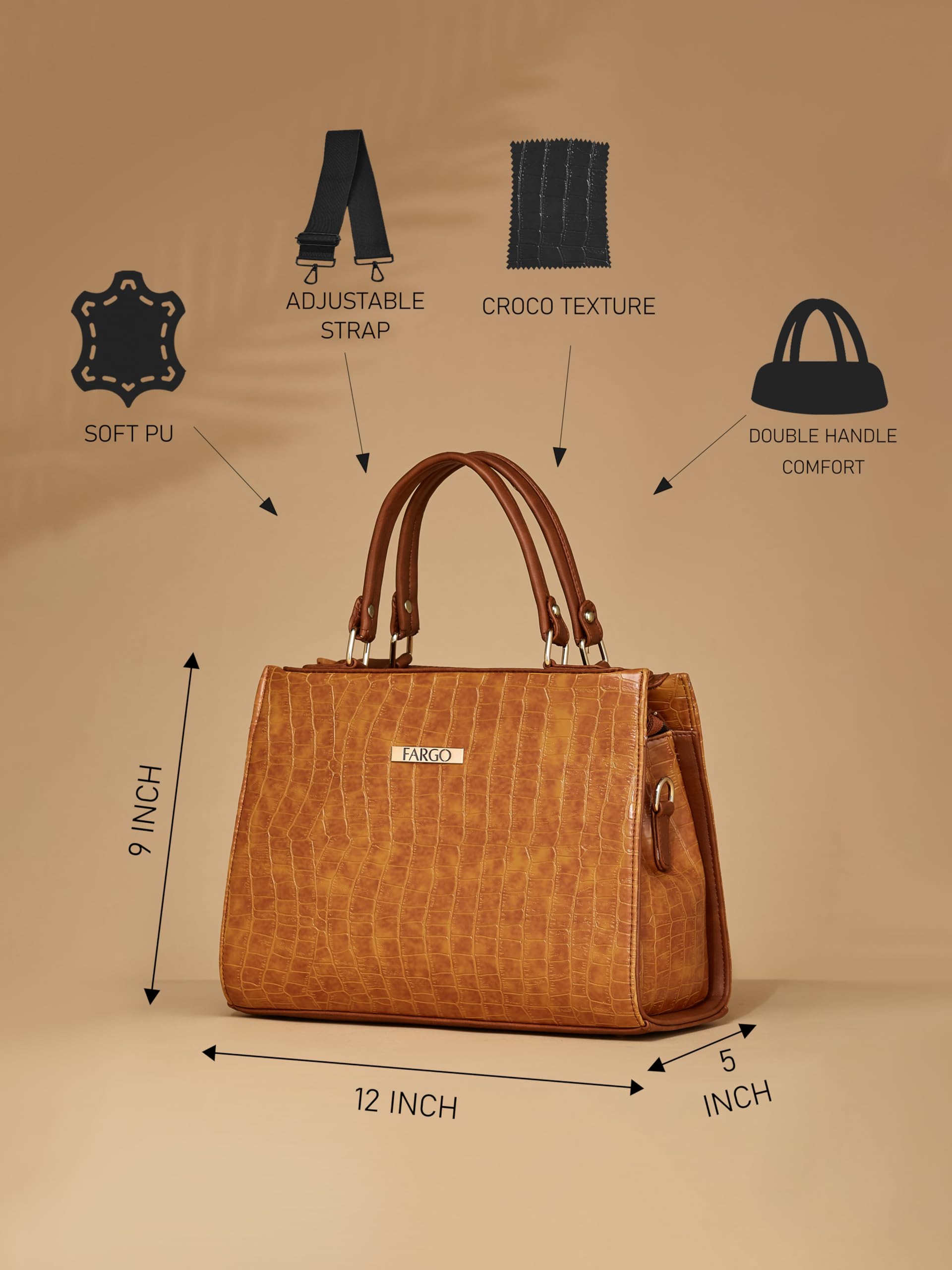 Stylish Women's PU Leather Office Shoulder Bag - 12 Inch Elegant Purse for Work, Travel & Daily Use | Fargo Handbag for Professional & Casual Outfits