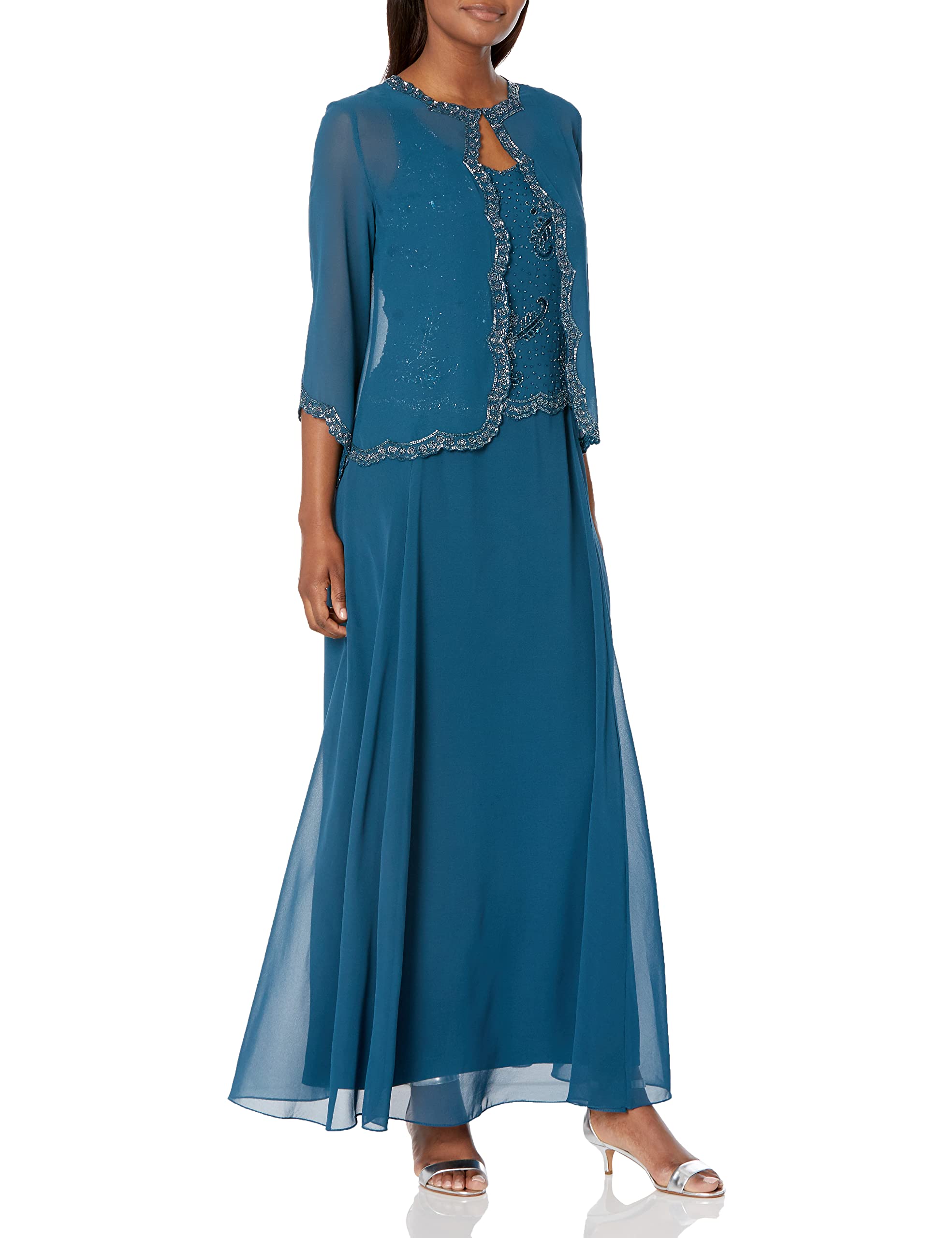 J Kara Women's Beaded Jacket Dress - Elegant Bohemian Style Jacket Dress with Beaded Details for Parties, Weddings & Special Occasions | Perfect for Evening Events, Date Nights & Holiday Gatherings