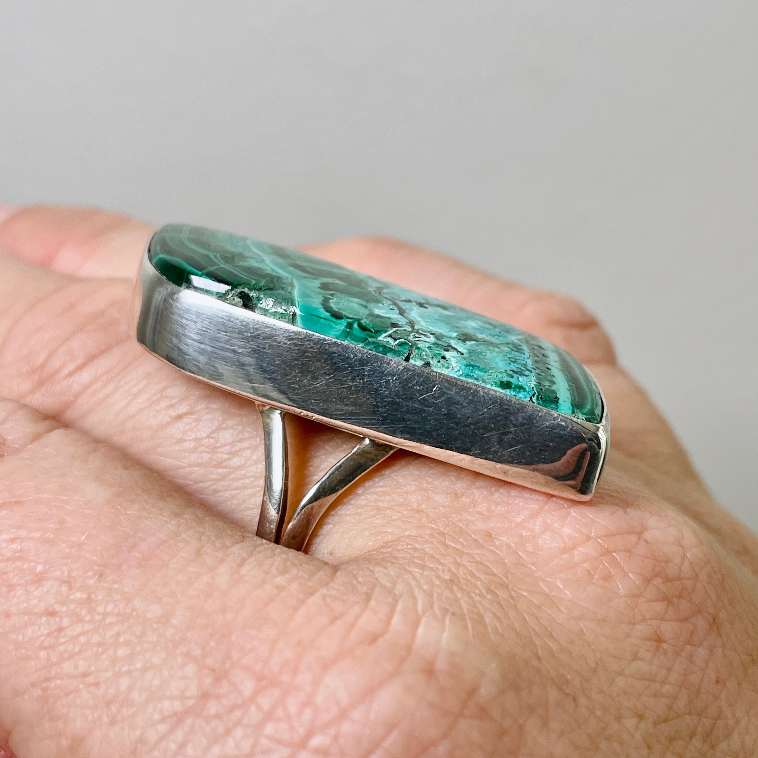 Natural Malachite Freeform Cabochon Ring - Size 11 (KRGJ483) | Handmade Boho Jewelry for Women | Perfect for Earthy Fashion & Spiritual Healing