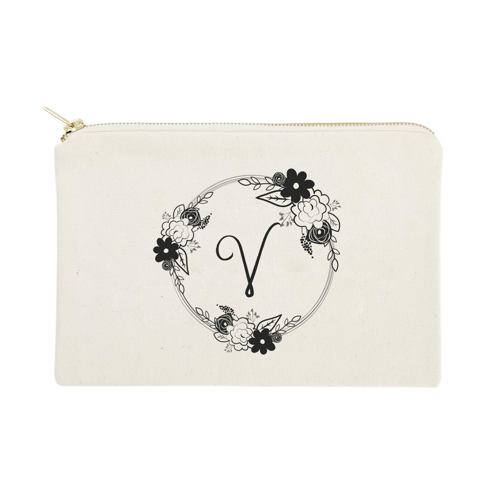 Personalized Monogram Floral Initial Cosmetic Bag - Cotton & Canvas Travel Makeup Pouch for Women | Perfect for Travel, Gym & Everyday Use