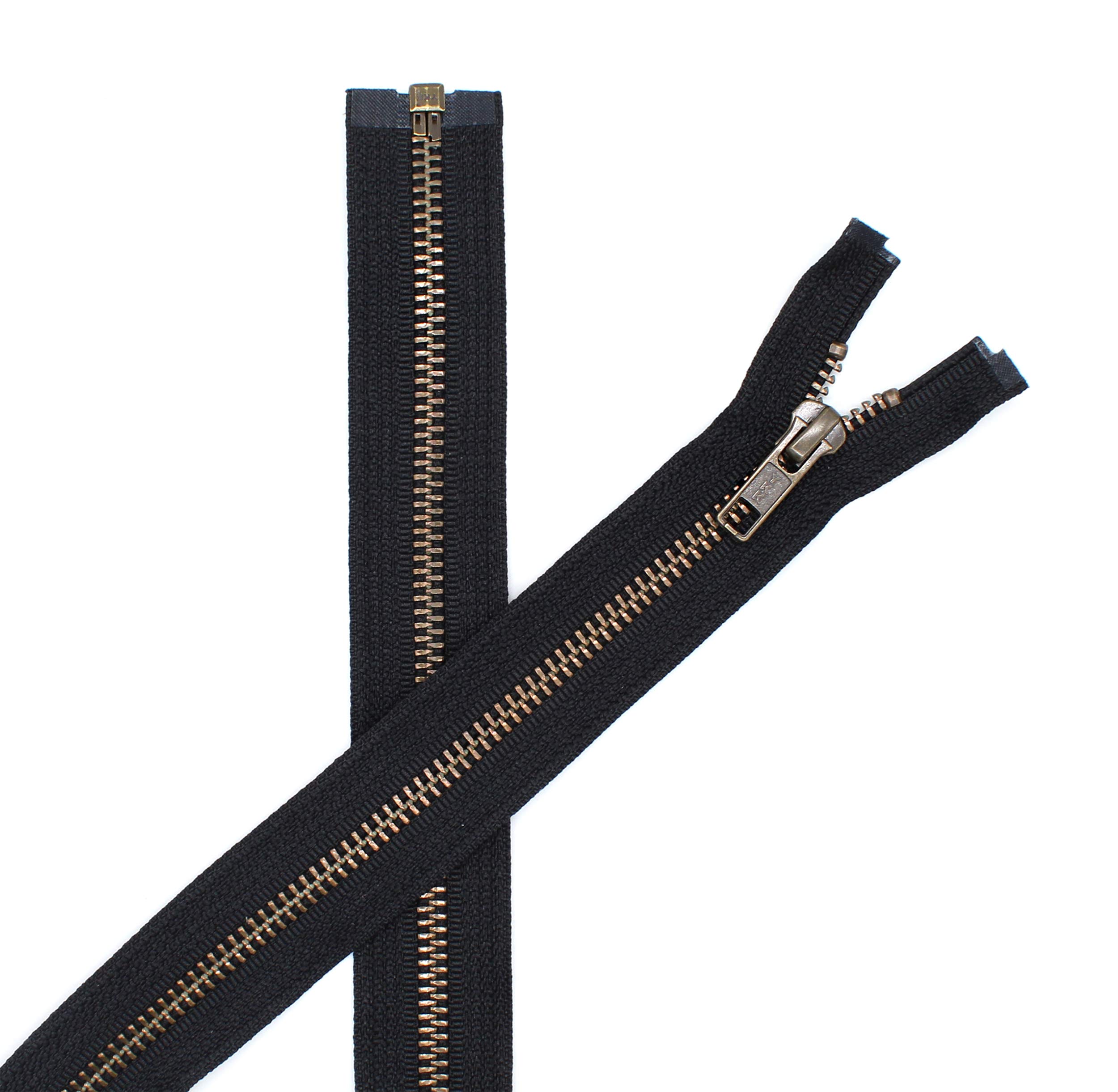 YKK #5 Antique Brass Metal Teeth Separating Jacket Zippers - 35 Inches Black - Made in USA (Pack of 2) - Perfect for DIY Jacket Repairs, Leather Crafts & Heavy Duty Outerwear Projects
