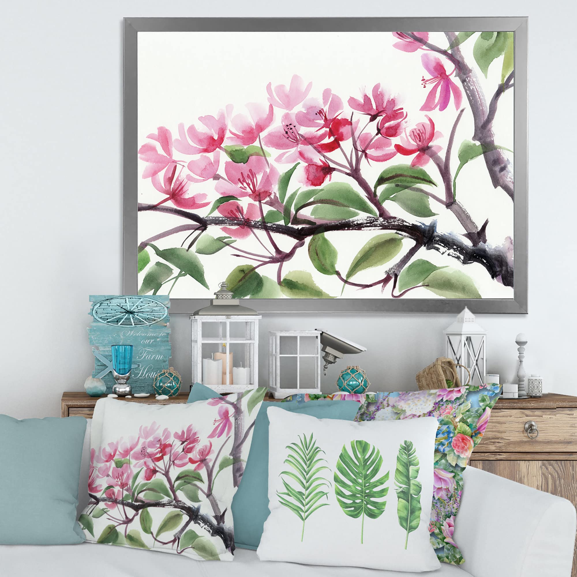 DesignQ Pink Blossoming Tree Traditional Framed Wall Art - Elegant Home Decor for Living Room, Bedroom & Office - Perfect Gift for Housewarming & Holidays