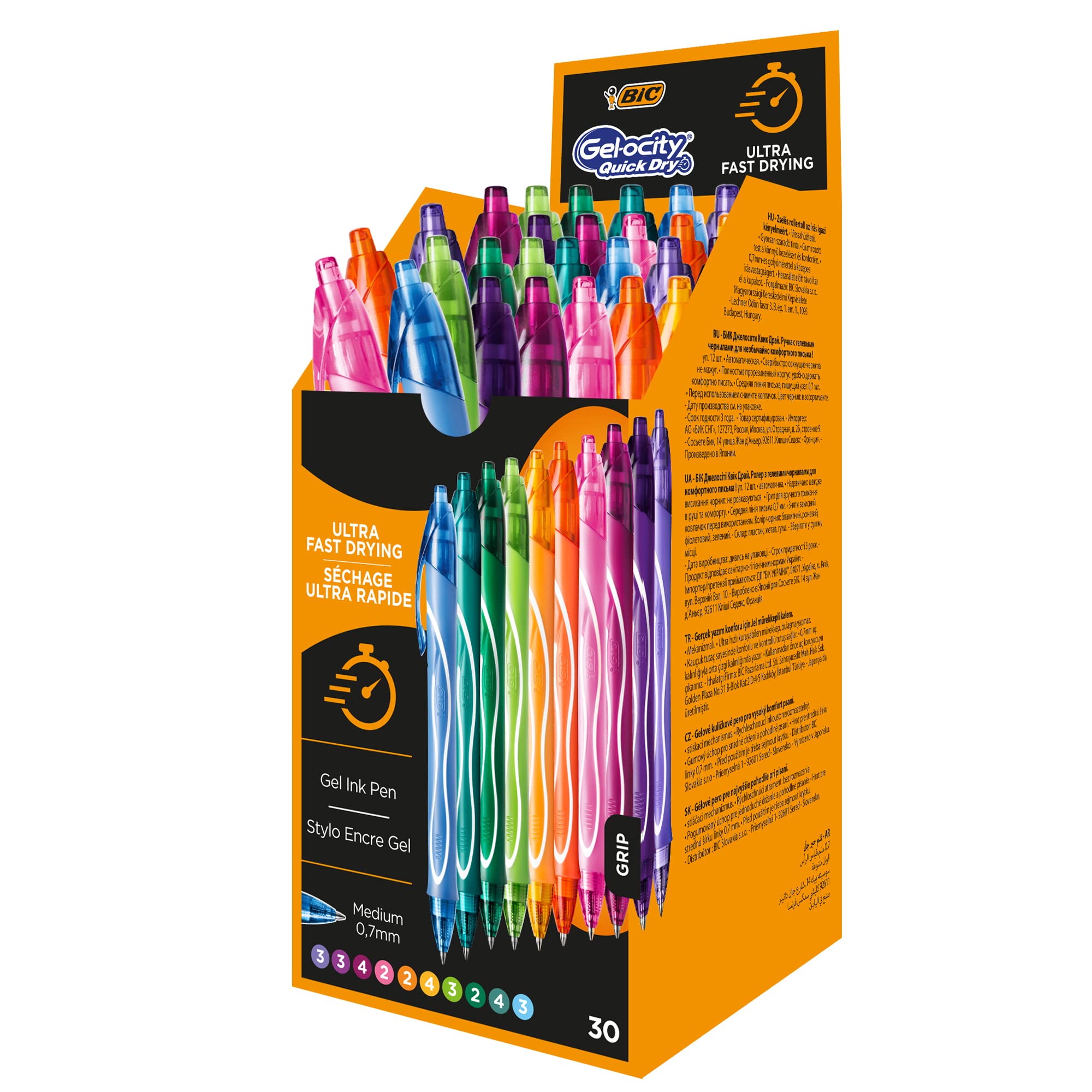 Bic Ball Gel Pens - 30 Pack Multi-Colored Fine Point Pens (0.7mm) for Smooth Writing - Ideal for Office, School, Note Taking & Art Projects